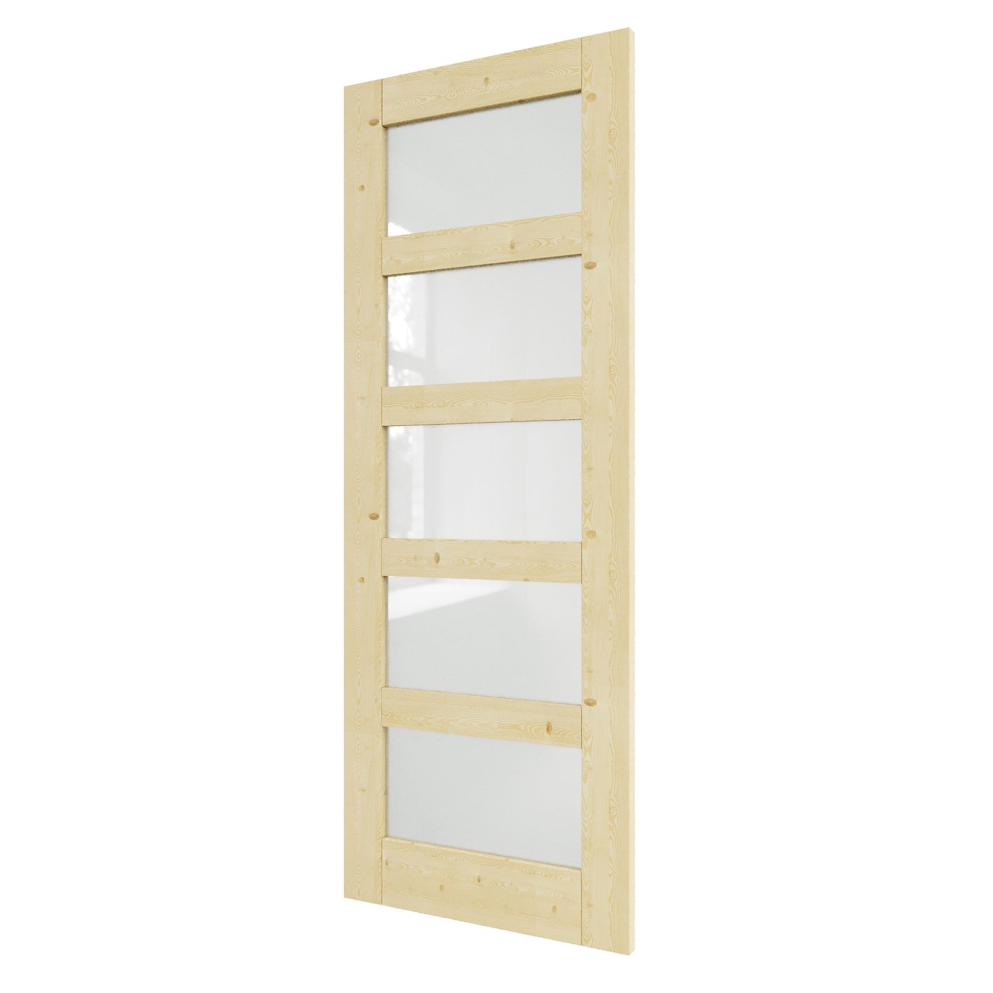 JUJUBON Pine Wood Slab Door, 5-Panel Frosted Glass Interior Doors, Single Room Door for Closet & Bedroom, Farmhouse Style as Prehung, Pocket, Bifold, Barn Doors, Easy DIY Stain, Shaker w/o Hardware