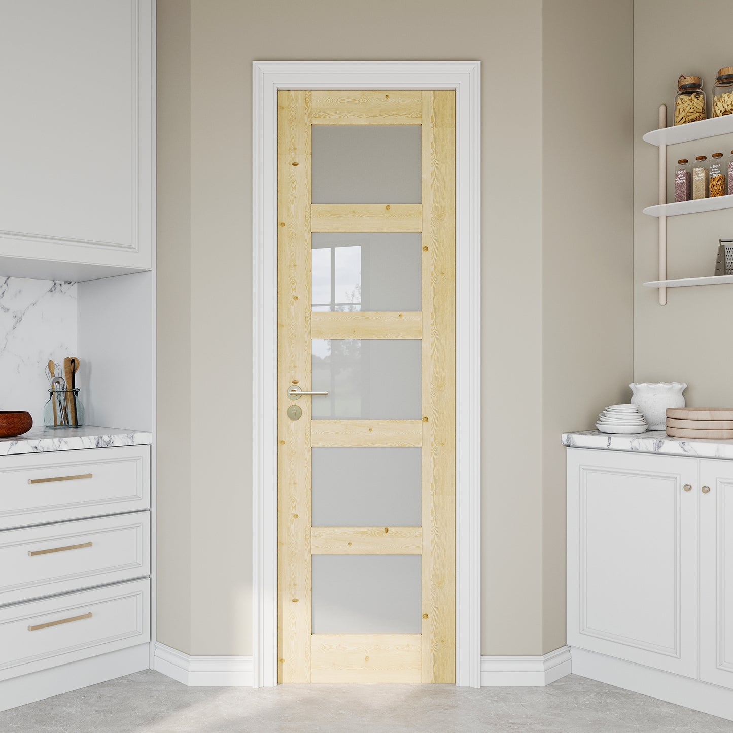 JUJUBON Pine Wood Slab Door, 5-Panel Frosted Glass Interior Doors, Single Room Door for Closet & Bedroom, Farmhouse Style as Prehung, Pocket, Bifold, Barn Doors, Easy DIY Stain, Shaker w/o Hardware