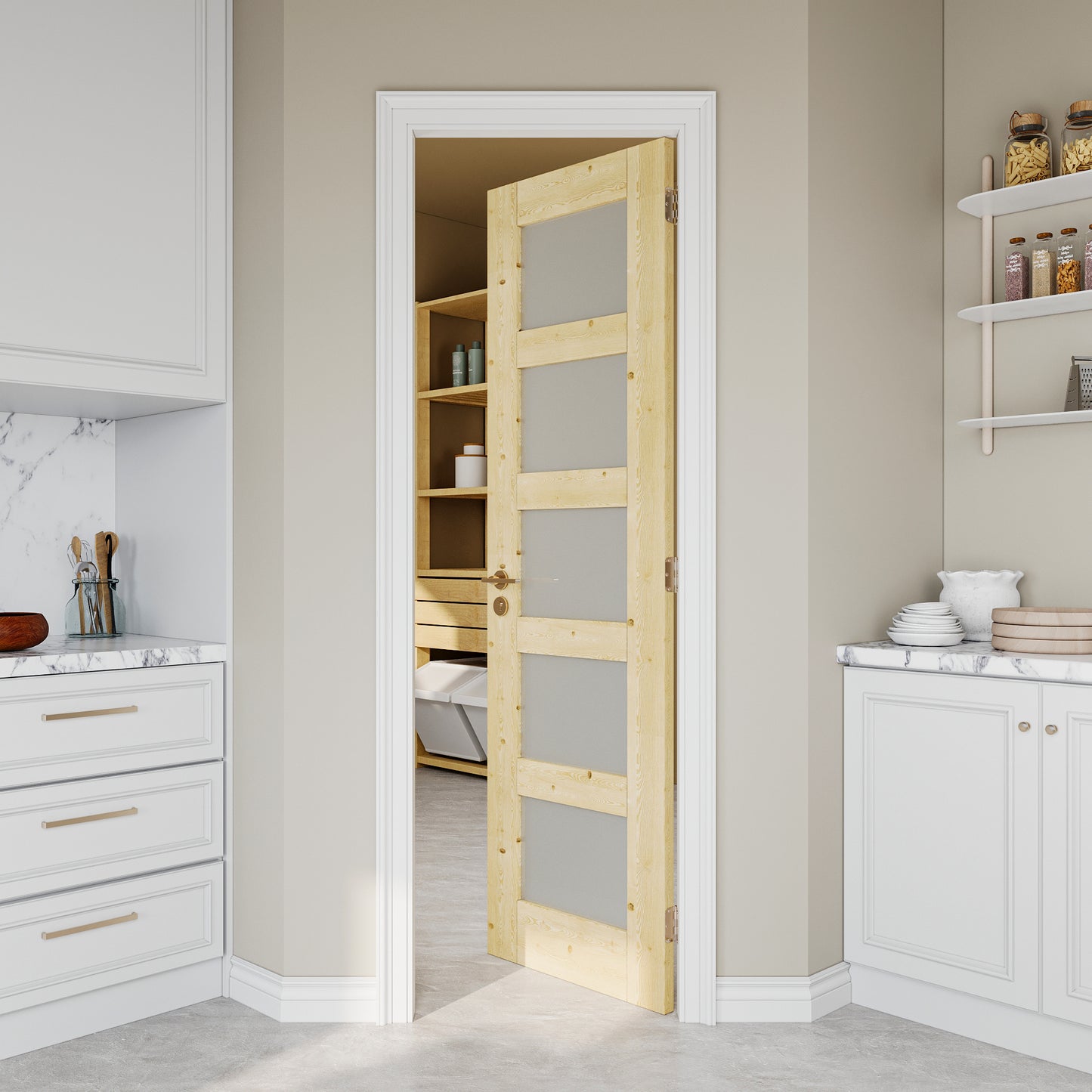 JUJUBON Pine Wood Slab Door, 5-Panel Frosted Glass Interior Doors, Single Room Door for Closet & Bedroom, Farmhouse Style as Prehung, Pocket, Bifold, Barn Doors, Easy DIY Stain, Shaker w/o Hardware