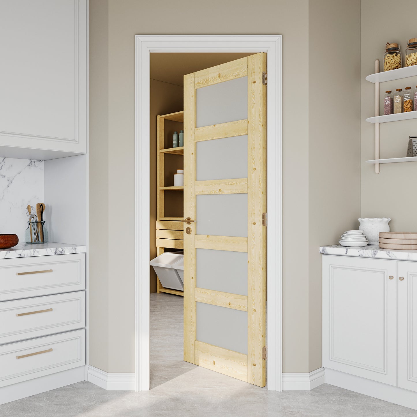 JUJUBON Pine Wood Slab Door, 5-Panel Frosted Glass Interior Doors, Single Room Door for Closet & Bedroom, Farmhouse Style as Prehung, Pocket, Bifold, Barn Doors, Easy DIY Stain, Shaker w/o Hardware