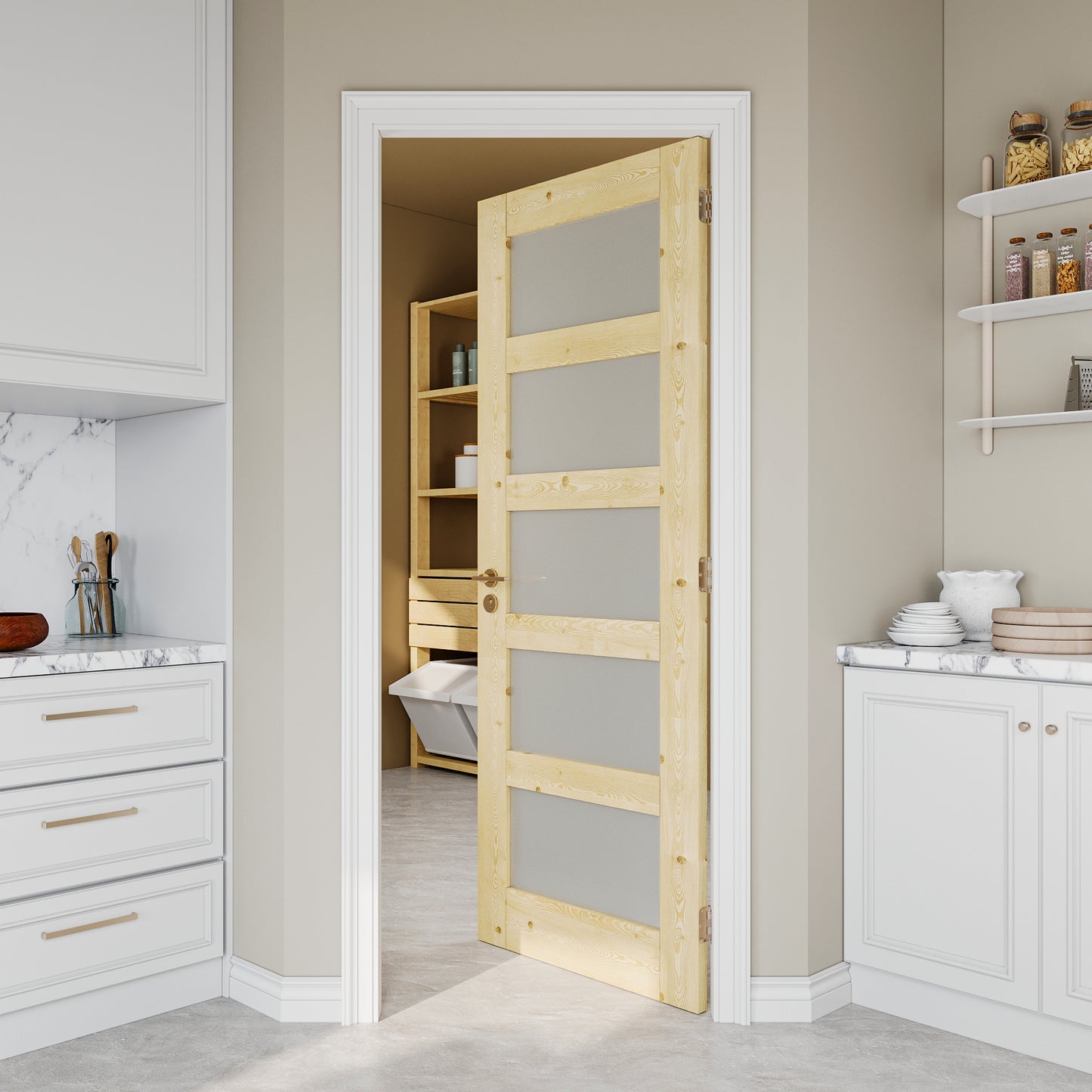 JUJUBON Pine Wood Slab Door, 5-Panel Frosted Glass Interior Doors, Single Room Door for Closet & Bedroom, Farmhouse Style as Prehung, Pocket, Bifold, Barn Doors, Easy DIY Stain, Shaker w/o Hardware