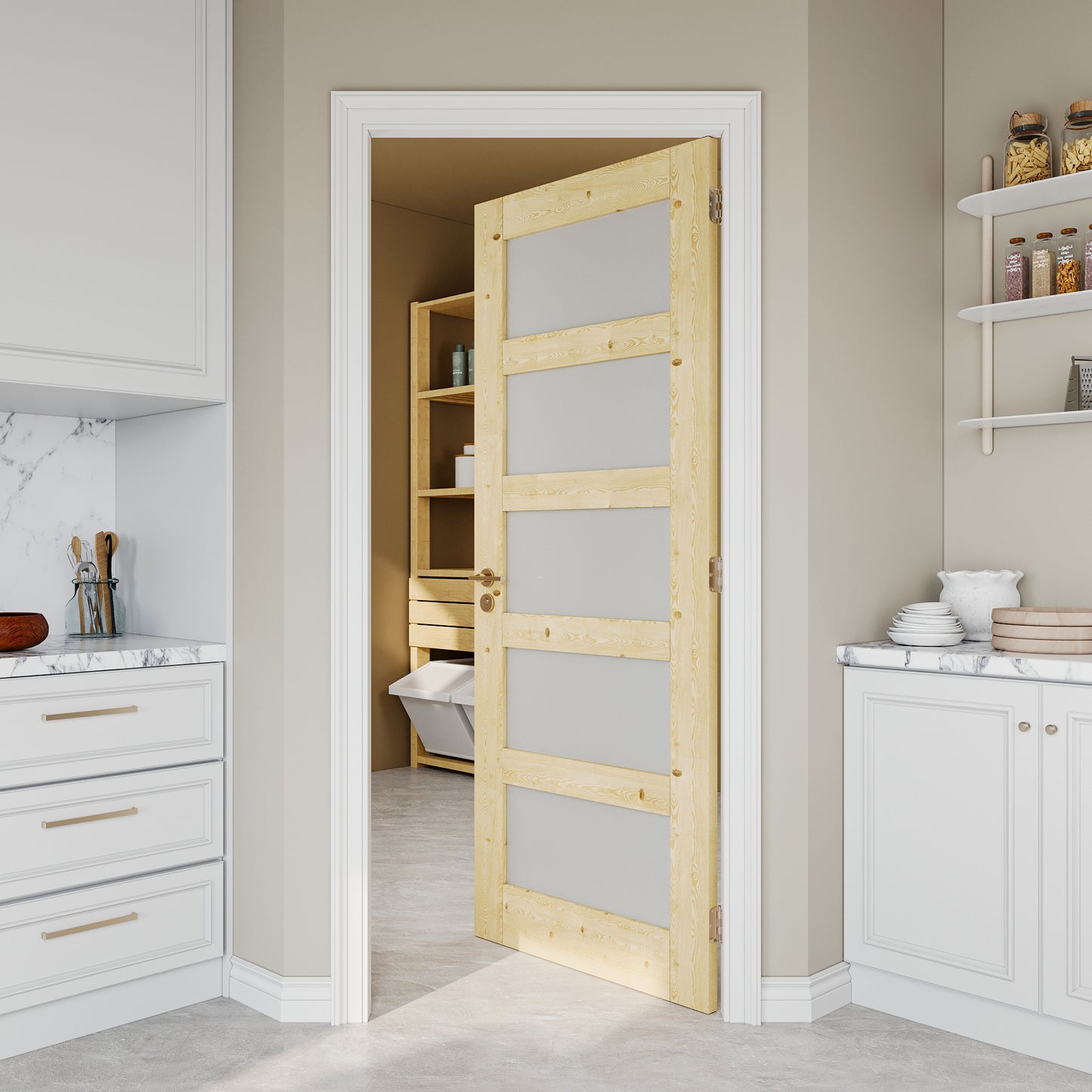 JUJUBON Pine Wood Slab Door, 5-Panel Frosted Glass Interior Doors, Single Room Door for Closet & Bedroom, Farmhouse Style as Prehung, Pocket, Bifold, Barn Doors, Easy DIY Stain, Shaker w/o Hardware