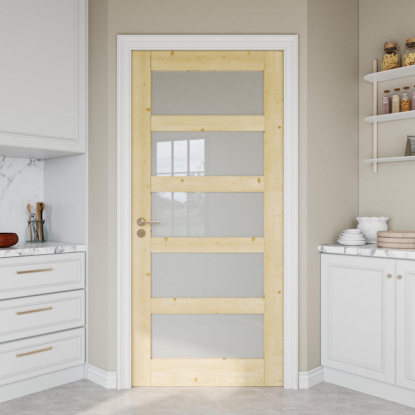 JUJUBON Pine Wood Slab Door, 5-Panel Frosted Glass Interior Doors, Single Room Door for Closet & Bedroom, Farmhouse Style as Prehung, Pocket, Bifold, Barn Doors, Easy DIY Stain, Shaker w/o Hardware
