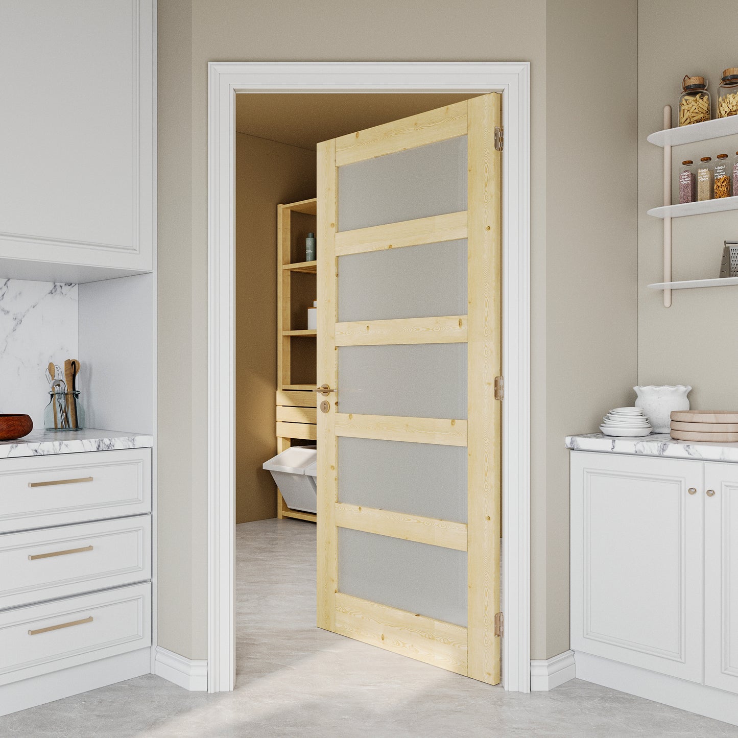 JUJUBON Pine Wood Slab Door, 5-Panel Frosted Glass Interior Doors, Single Room Door for Closet & Bedroom, Farmhouse Style as Prehung, Pocket, Bifold, Barn Doors, Easy DIY Stain, Shaker w/o Hardware