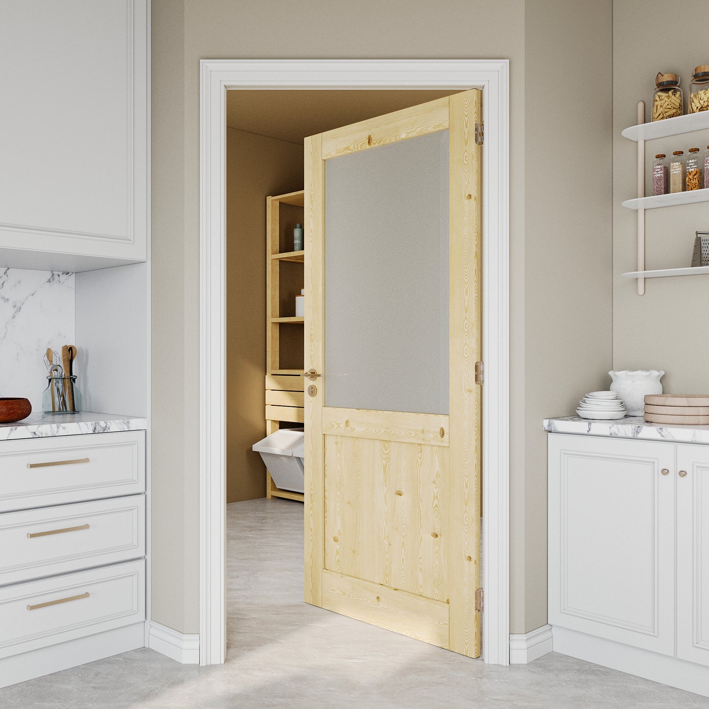JUJUBON Pine Wood Slab Door, Half Frosted Glass Interior Doors, Single Room Door for Closet & Bedroom, Farmhouse Style as Prehung, Pocket, Bifold, Barn Doors, Easy DIY Stain, Shaker w/o Hardware