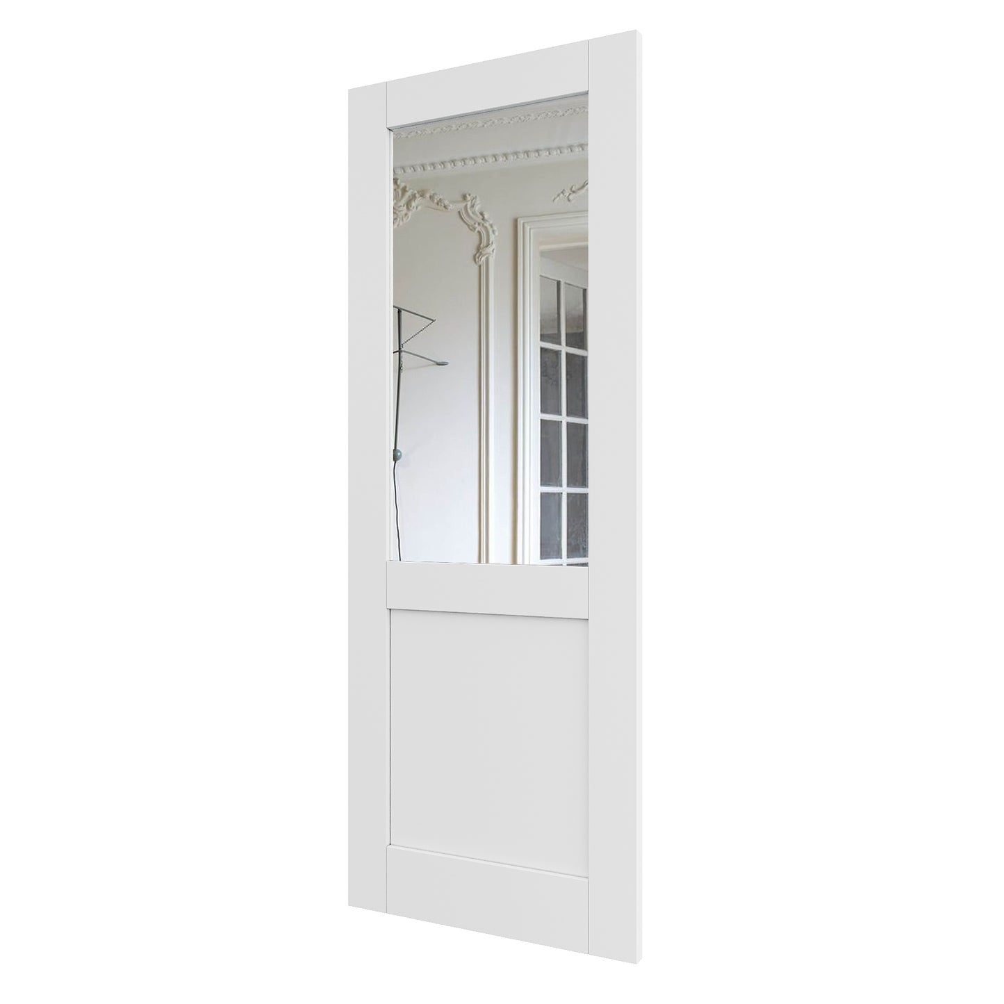 JUJUBON Slab Door, One Side Mirror Interior French Door, Pre-Finished Paintable Single Panel for Utility Room Pantry Closet as Prehung, Pocket, Bifold, Barn Doors-Shaker w/o Hardware, White Doors