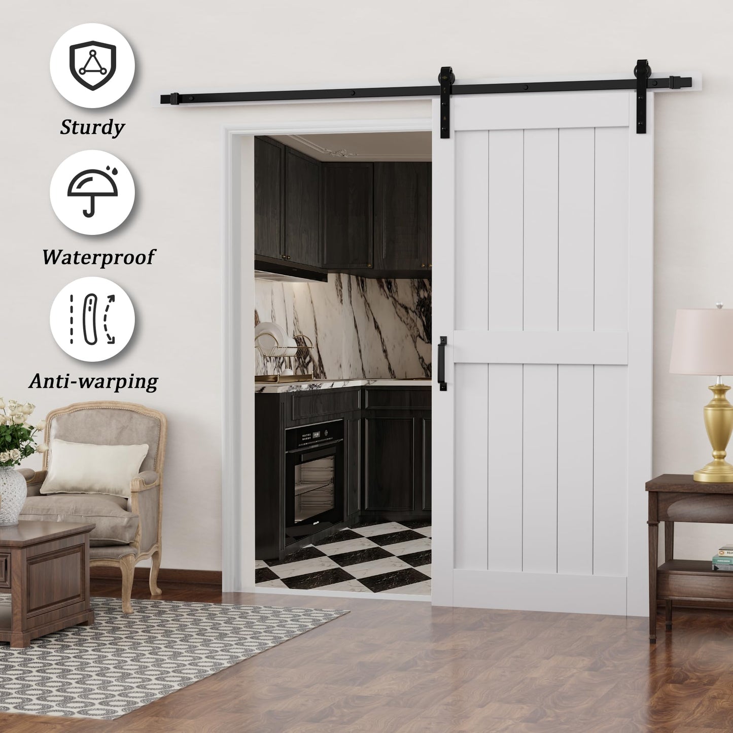 Barn Doors and Hardware Included Track Kit & Handle, Easy Install Sliding Barn Door, Solid MDF Wood Slab Covered with Water-Resistant & Scratch-Resistant Paint Surface, H-Frame