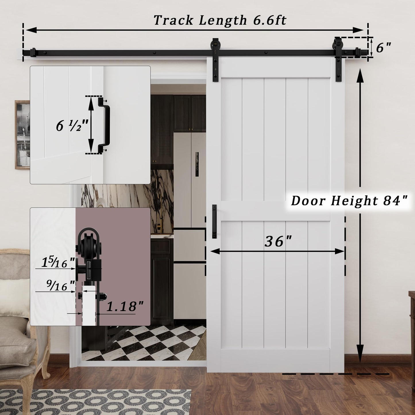 Barn Doors and Hardware Included Track Kit & Handle, Easy Install Sliding Barn Door, Solid MDF Wood Slab Covered with Water-Resistant & Scratch-Resistant Paint Surface, H-Frame
