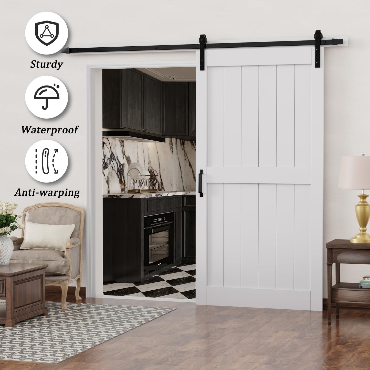 Barn Doors and Hardware Included Track Kit & Handle, Easy Install Sliding Barn Door, Solid MDF Wood Slab Covered with Water-Resistant & Scratch-Resistant Paint Surface, H-Frame