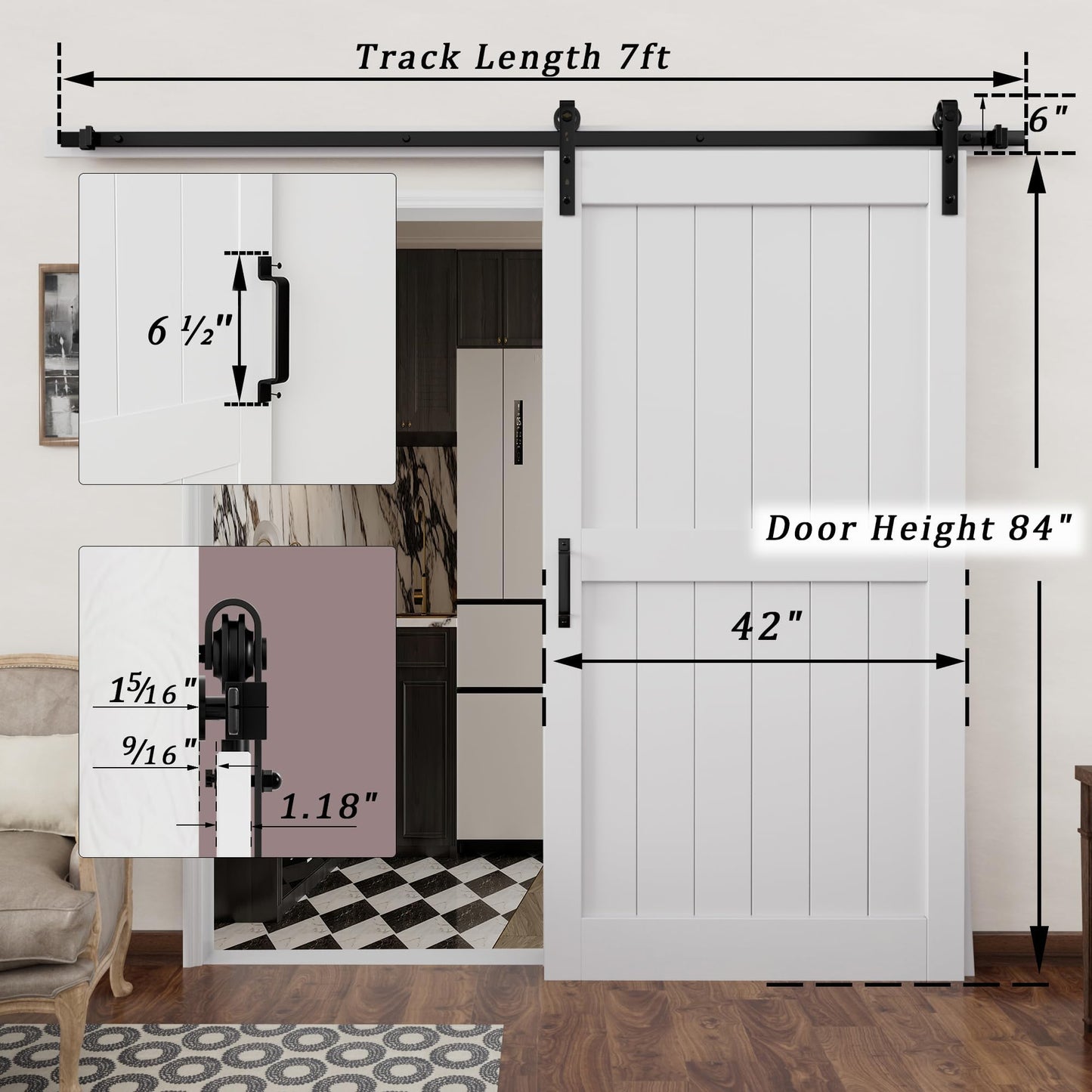 Barn Doors and Hardware Included Track Kit & Handle, Easy Install Sliding Barn Door, Solid MDF Wood Slab Covered with Water-Resistant & Scratch-Resistant Paint Surface, H-Frame