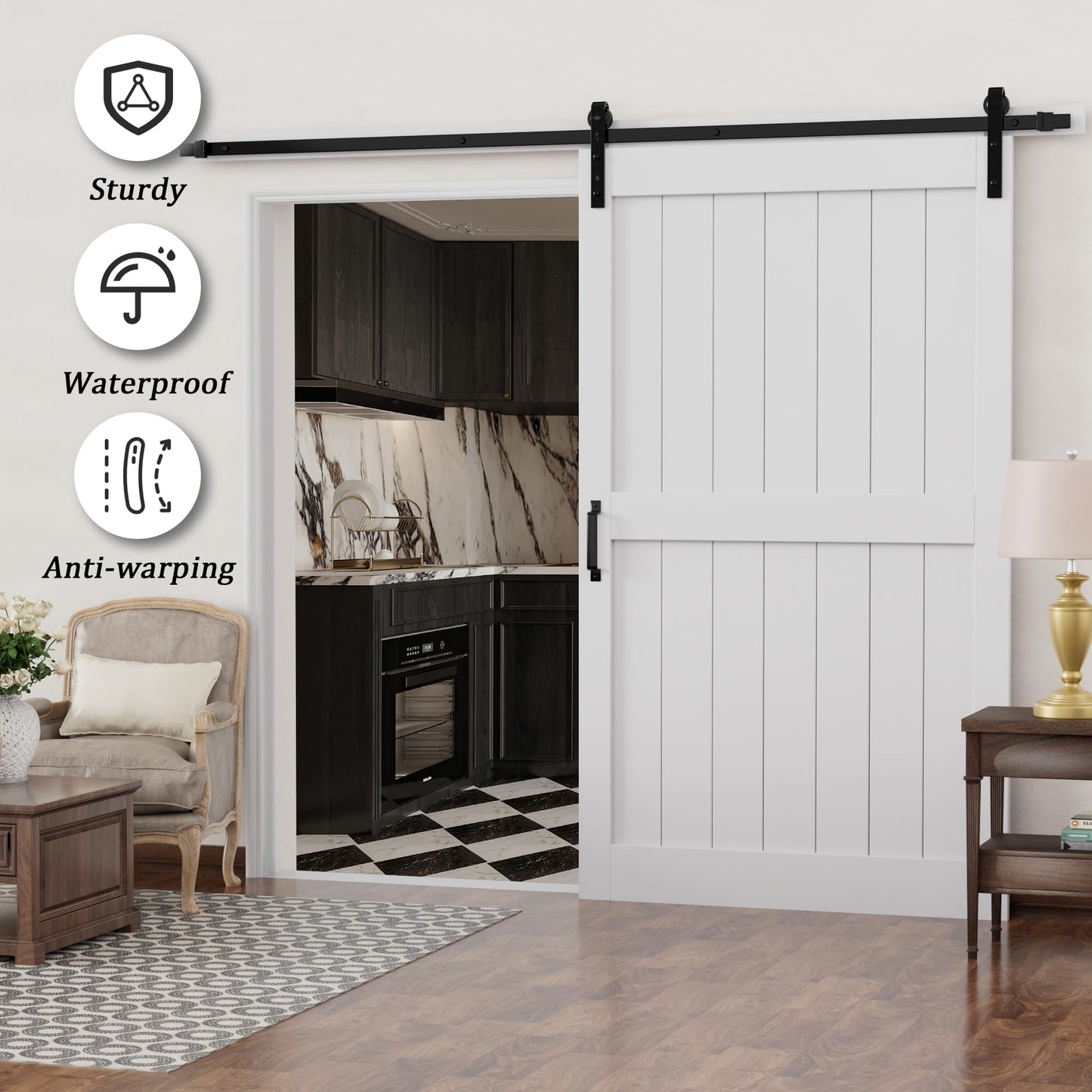 Barn Doors and Hardware Included Track Kit & Handle, Easy Install Sliding Barn Door, Solid MDF Wood Slab Covered with Water-Resistant & Scratch-Resistant Paint Surface, H-Frame