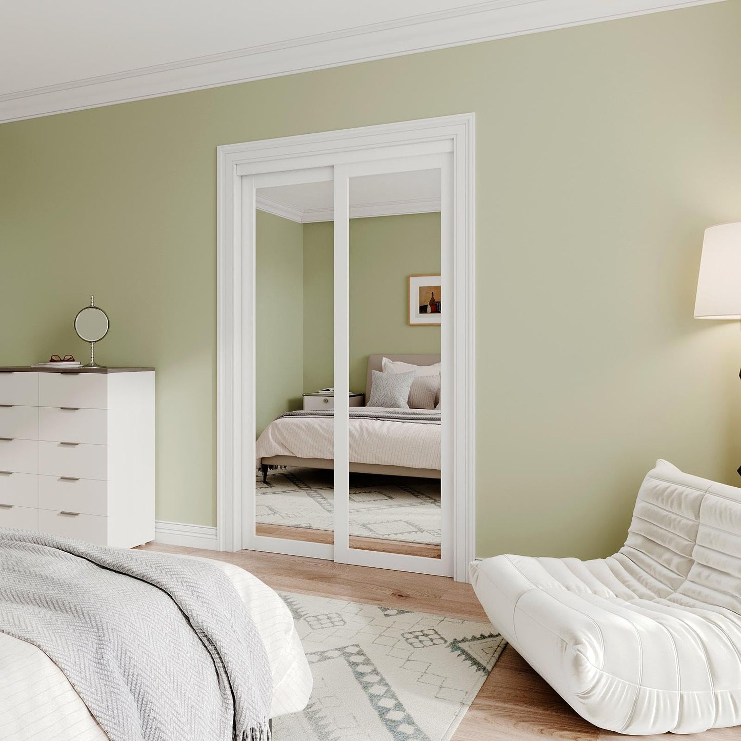 Mirrored Sliding Closet Door Interior Doors with Hardware Kit & Floor Guide, Preassembled One Side Mirror Door Pre-Drilled Easy Install