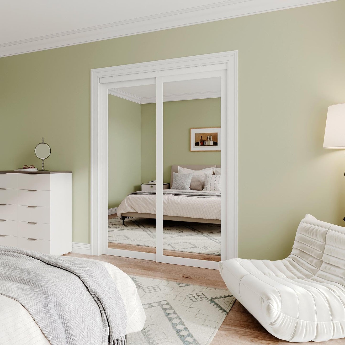 Mirrored Sliding Closet Door Interior Doors with Hardware Kit & Floor Guide, Preassembled One Side Mirror Door Pre-Drilled Easy Install
