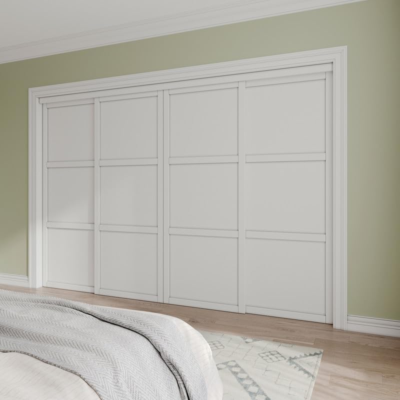 Paintable Sliding Closet Door Interior Doors with Hardware Kit & Floor Guide, 3-Lite Engineering Wood Door Pre-Drilled Easy Install