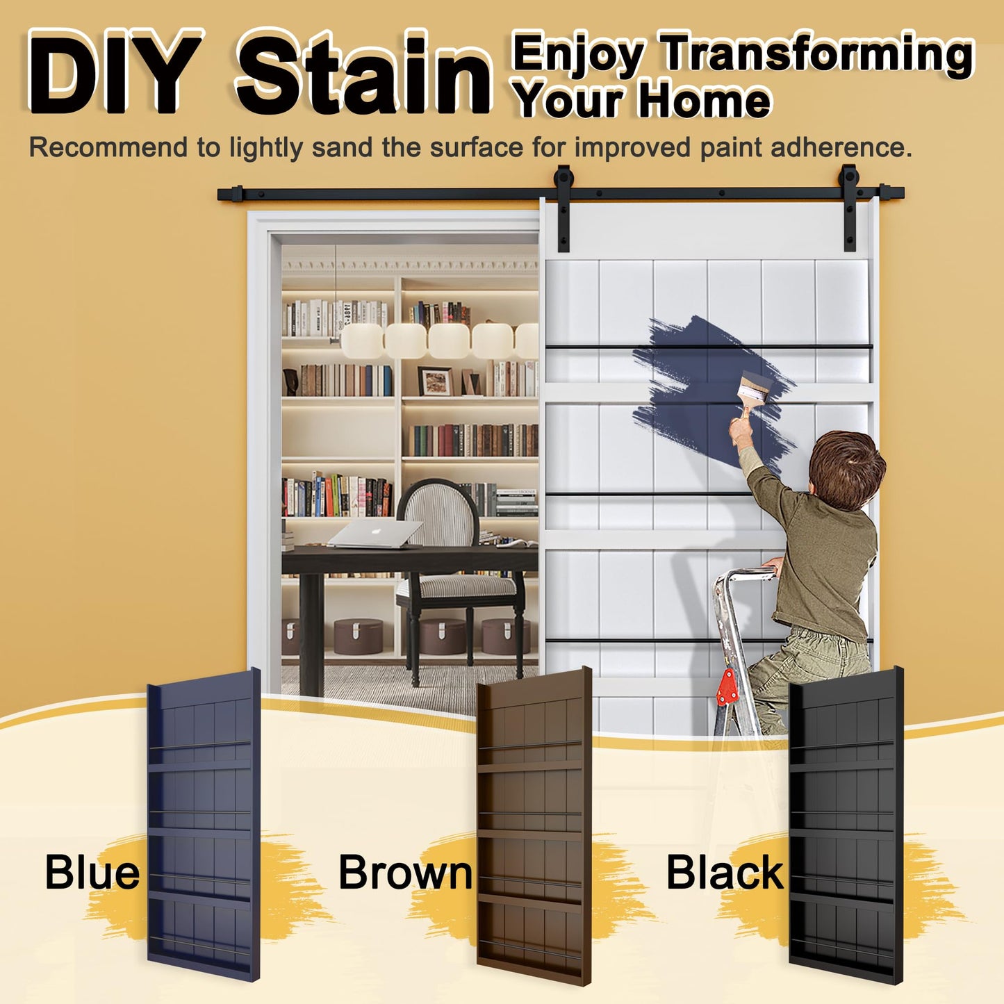 Paintable Barn Door with Hardware Kit Included, Solid MDF Wood 4-Shelf Storage Shelves Style Sliding Barn Door, Easy Install, Interior Kitchen Pantry Bathroom Home Office Door