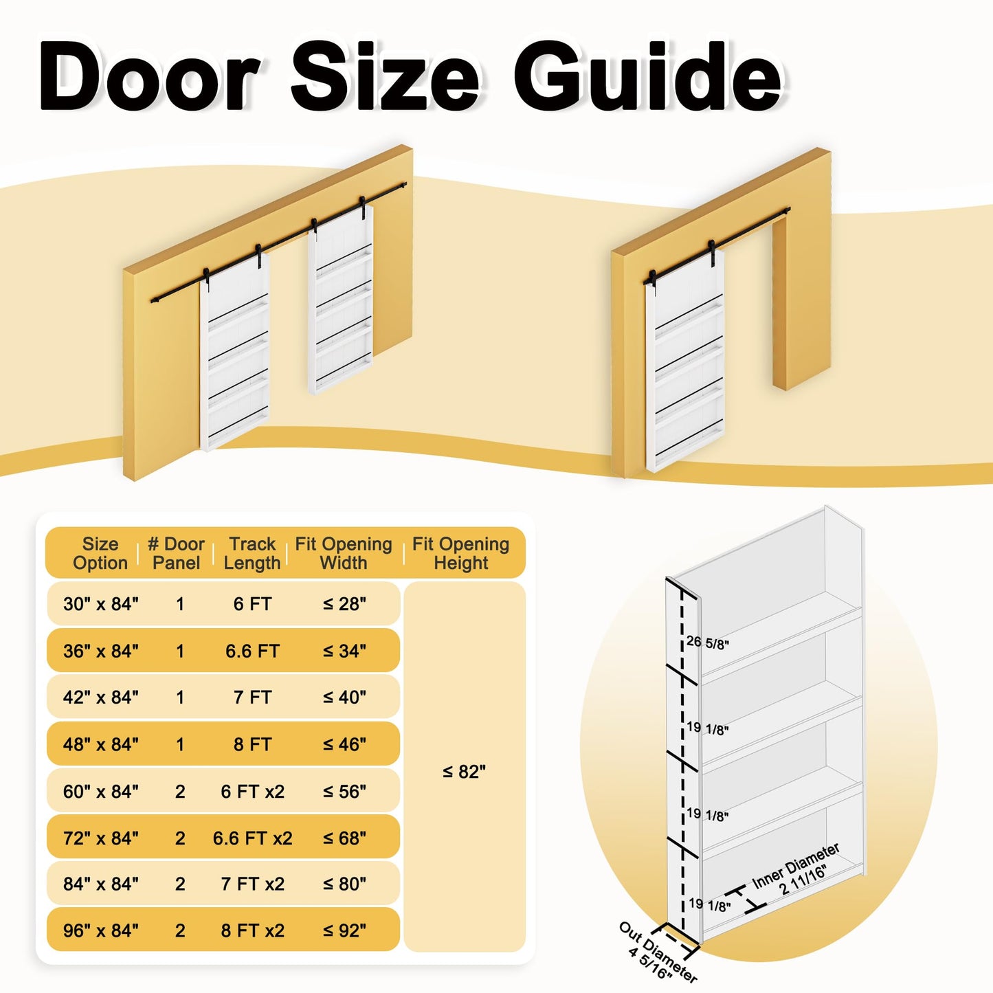 Paintable Barn Door with Hardware Kit Included, Solid MDF Wood 4-Shelf Storage Shelves Style Sliding Barn Door, Easy Install, Interior Kitchen Pantry Bathroom Home Office Door