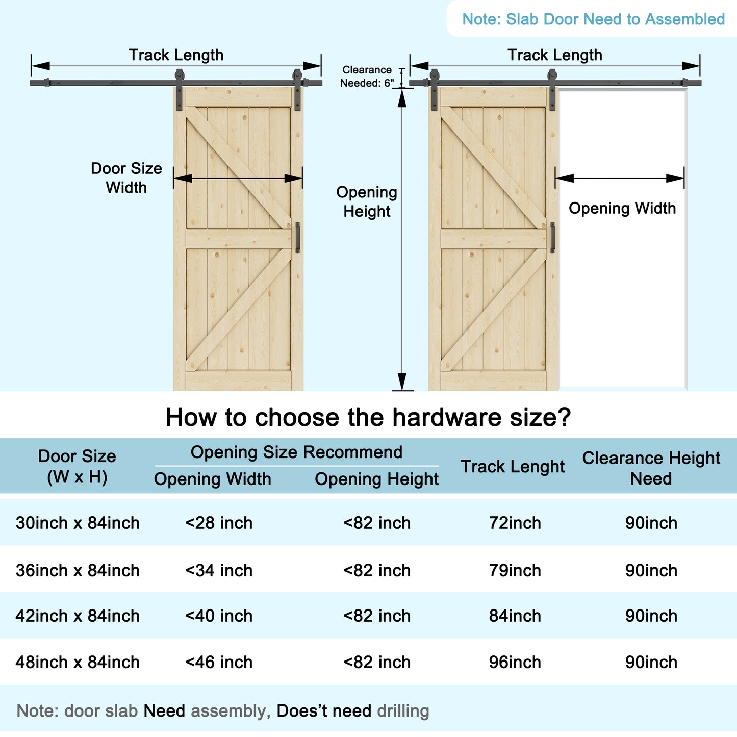 Barn Doors and Hardware Track Kit Included Handle, Unfinished, K-Design,Heavy Solid Anti-Scratch Solid Pine Wood, Wood Sliding Barn Door, Simple DIY Assembly, Easy to Install