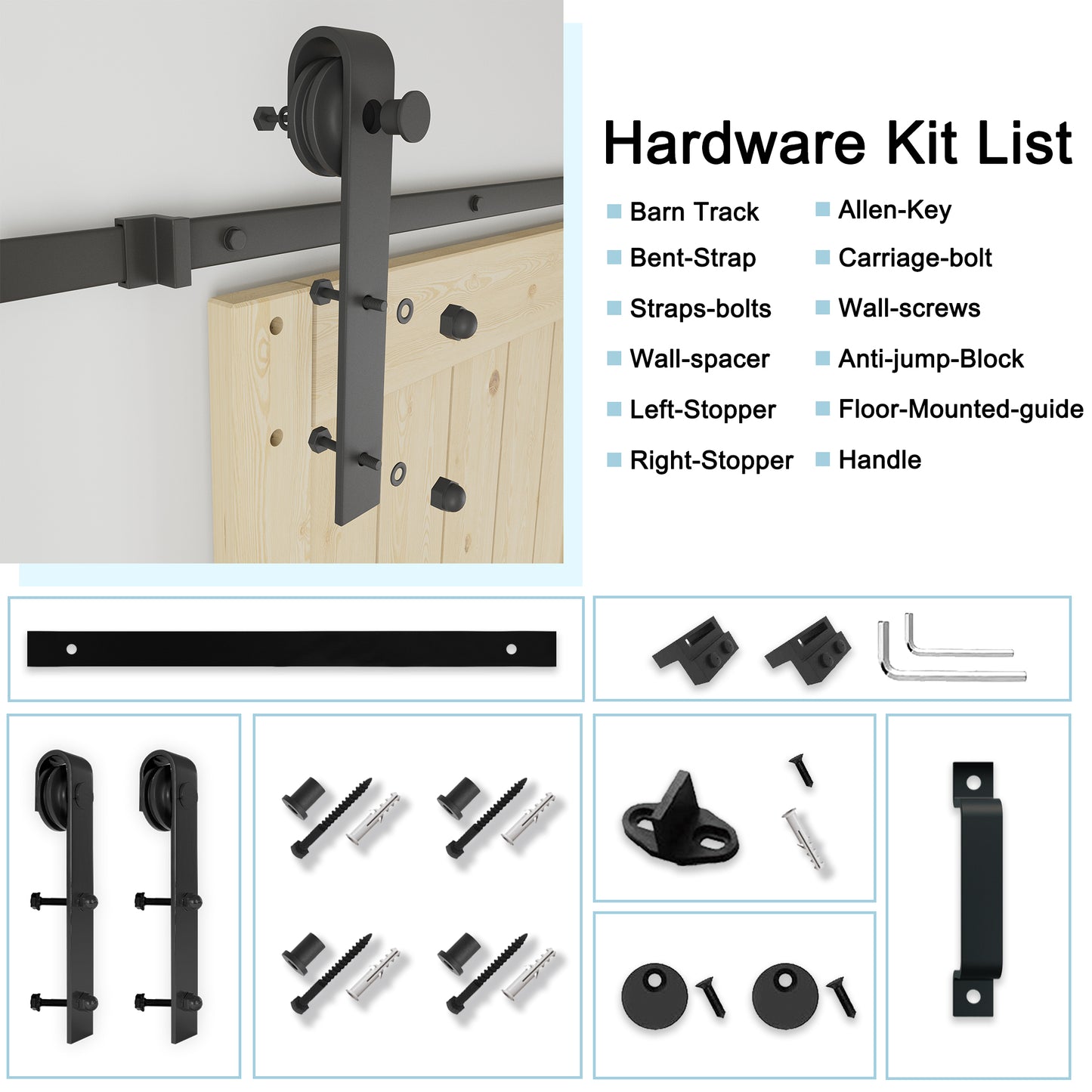 Barn Doors and Hardware Track Kit Included Handle, Unfinished, K-Design,Heavy Solid Anti-Scratch Solid Pine Wood, Wood Sliding Barn Door, Simple DIY Assembly, Easy to Install