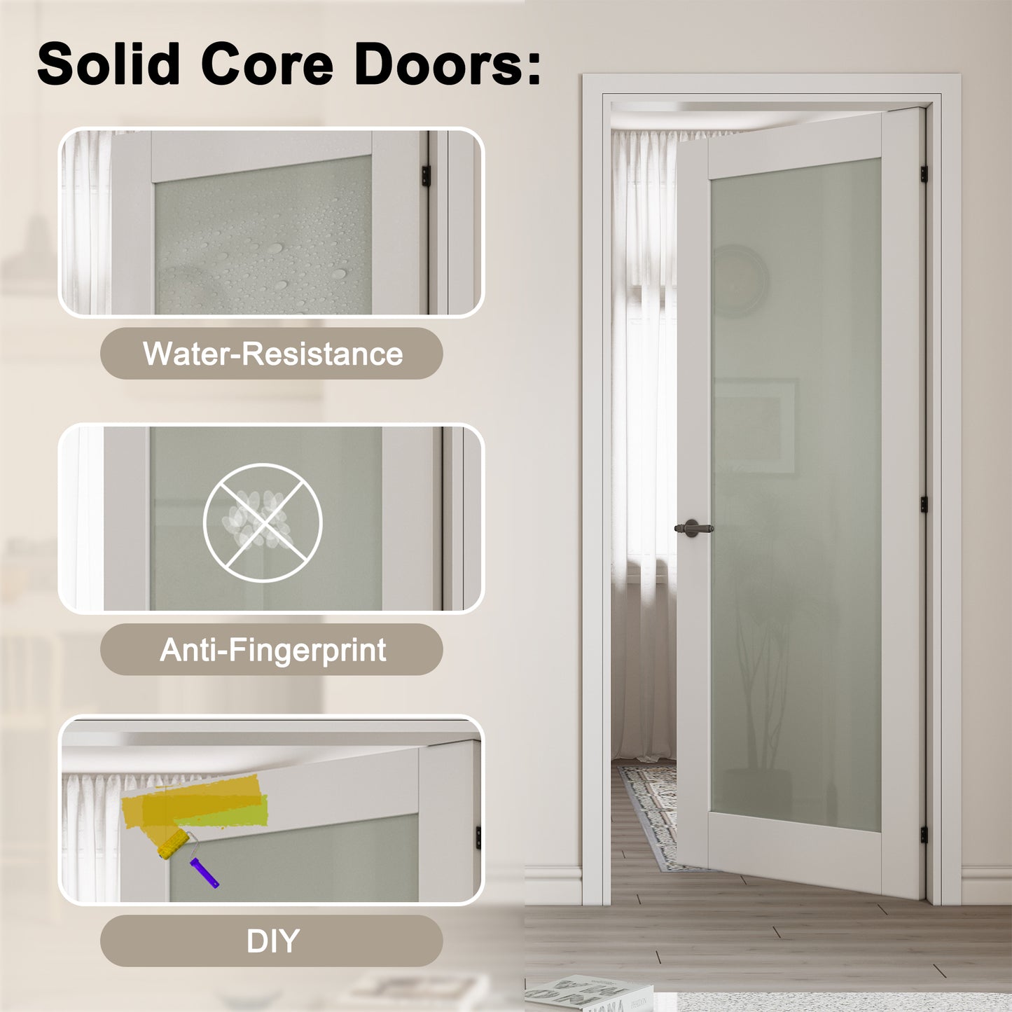 Glass Barn Doors and Hardware Included, Pre-Drilled Easy Assembly, White Sliding Barn Door with Heavy Duty 1/6 Inch Tempered Frosted Glass for Interior