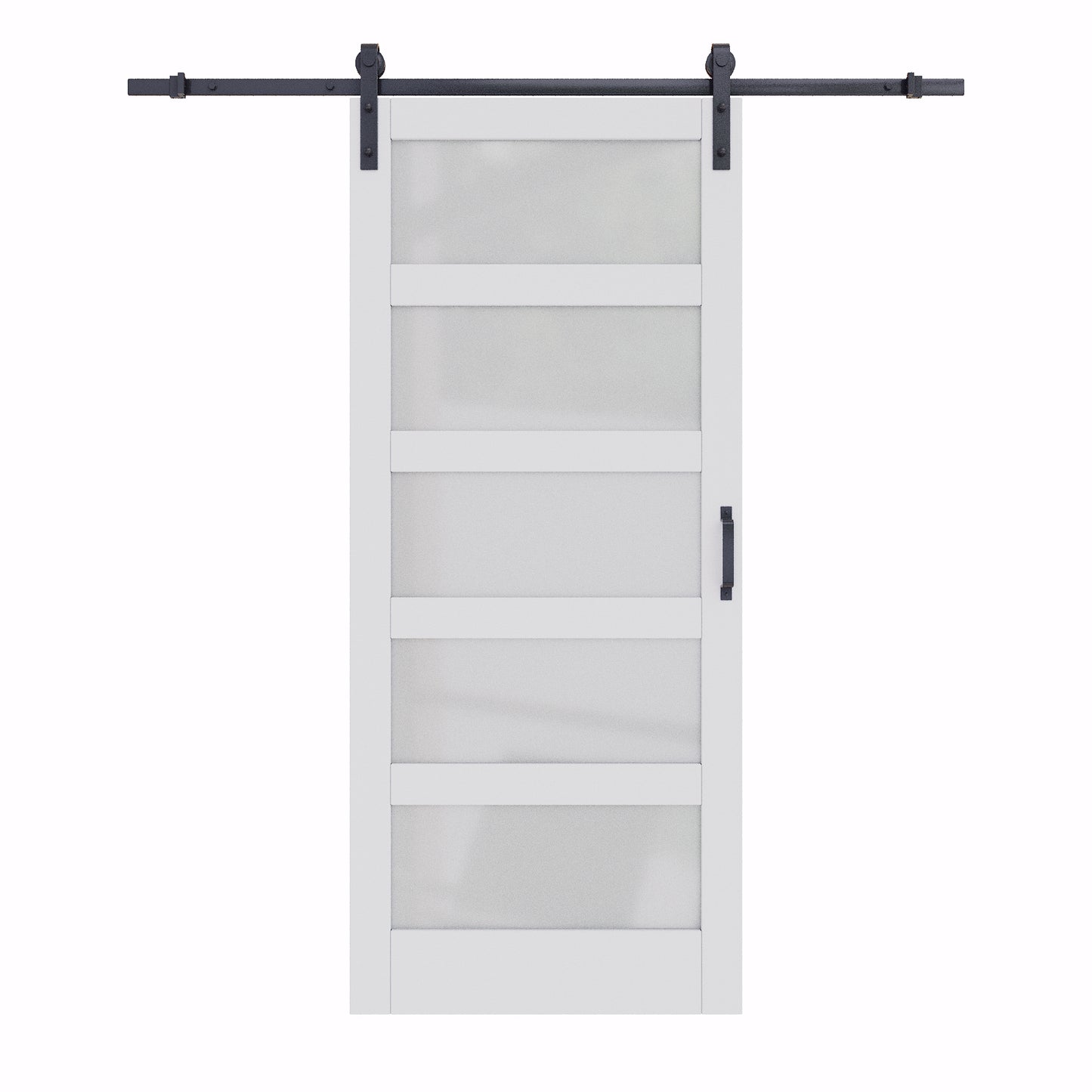 Glass Barn Doors and Hardware Included, Pre-Drilled Easy Assembly, White Sliding Barn Door with Heavy Duty 1/6 Inch Tempered Frosted Glass for Interior
