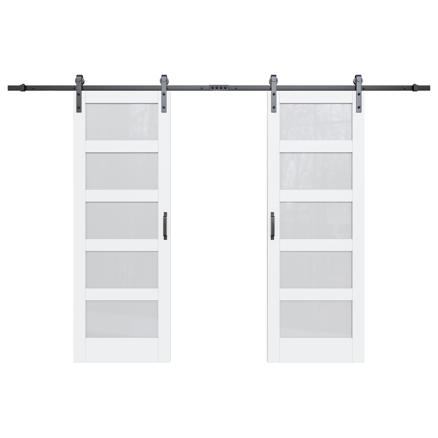 Glass Barn Doors and Hardware Included, Pre-Drilled Easy Assembly, White Sliding Barn Door with Heavy Duty 1/6 Inch Tempered Frosted Glass for Interior