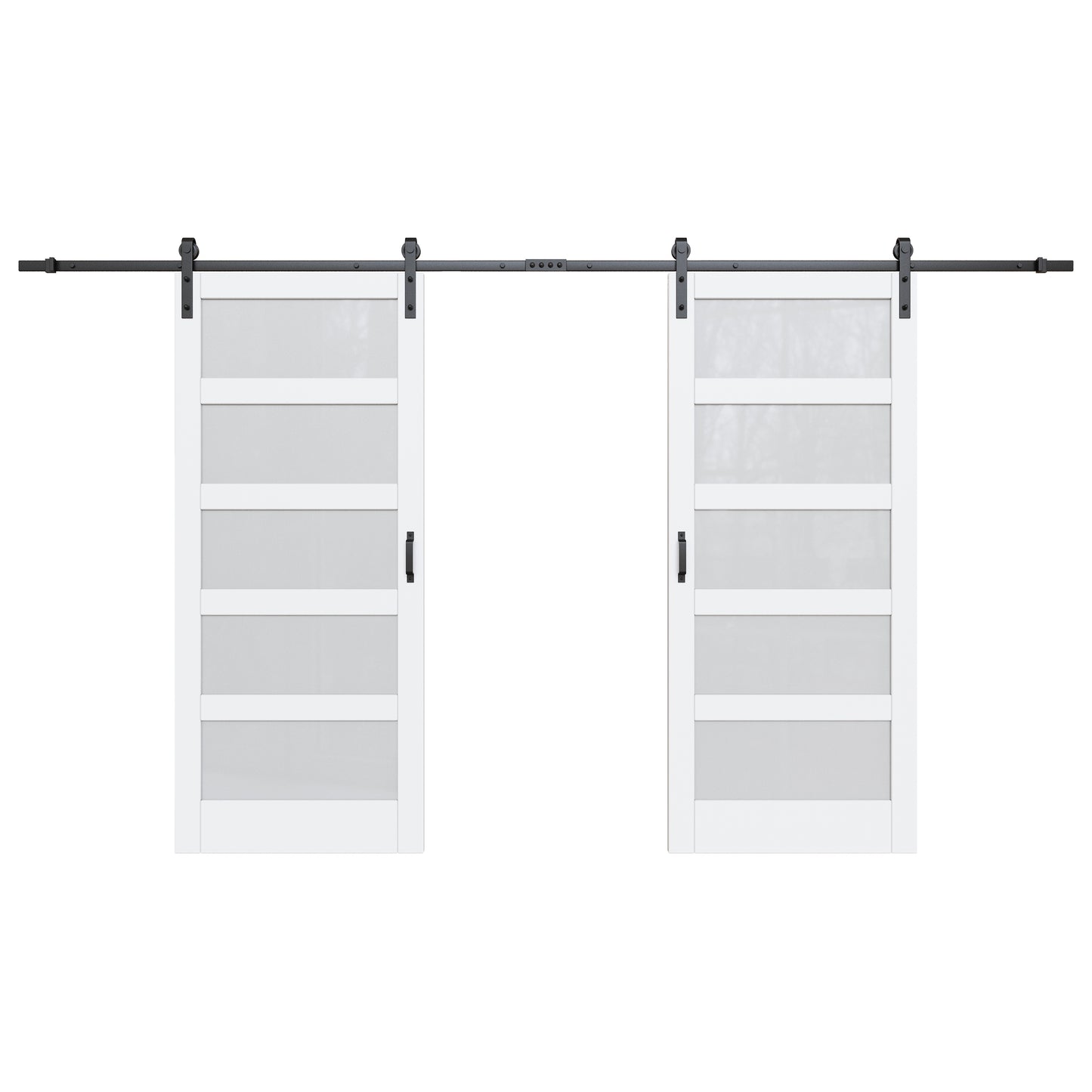 Glass Barn Doors and Hardware Included, Pre-Drilled Easy Assembly, White Sliding Barn Door with Heavy Duty 1/6 Inch Tempered Frosted Glass for Interior
