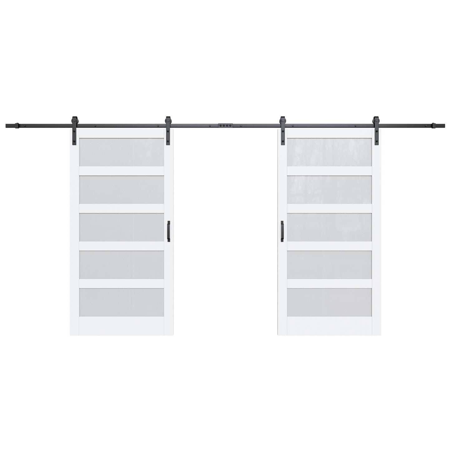 Glass Barn Doors and Hardware Included, Pre-Drilled Easy Assembly, White Sliding Barn Door with Heavy Duty 1/6 Inch Tempered Frosted Glass for Interior