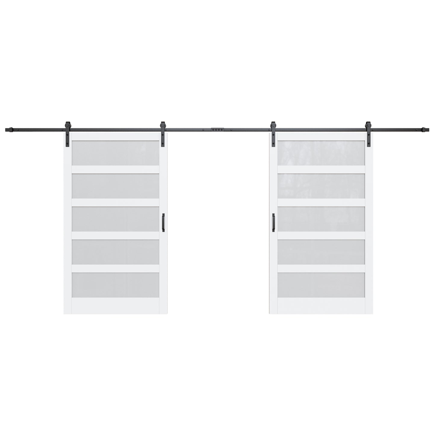 Glass Barn Doors and Hardware Included, Pre-Drilled Easy Assembly, White Sliding Barn Door with Heavy Duty 1/6 Inch Tempered Frosted Glass for Interior