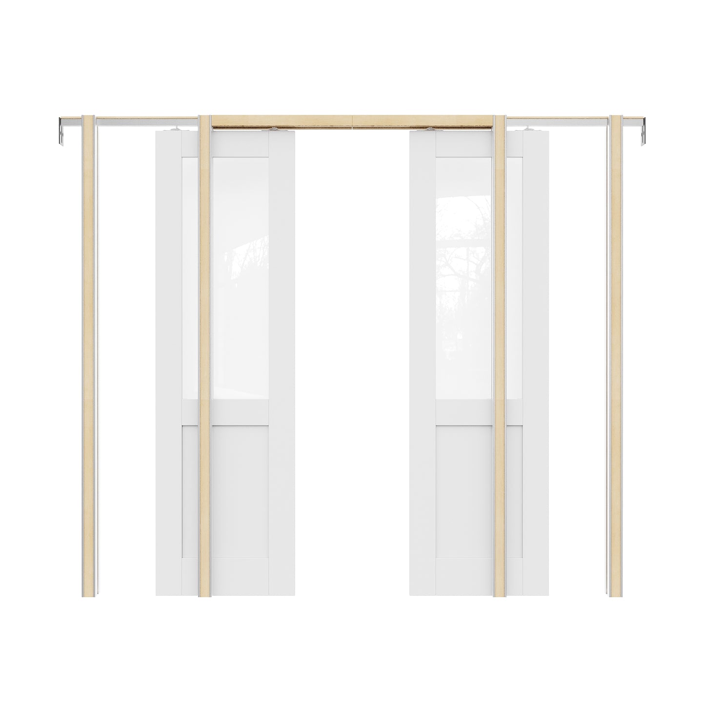 Jujubon Half-Lite Clear Glass Pocket Door with Hardware Kit & Soft Close & Frame, MDF Wood & Paint-grade Finished, White