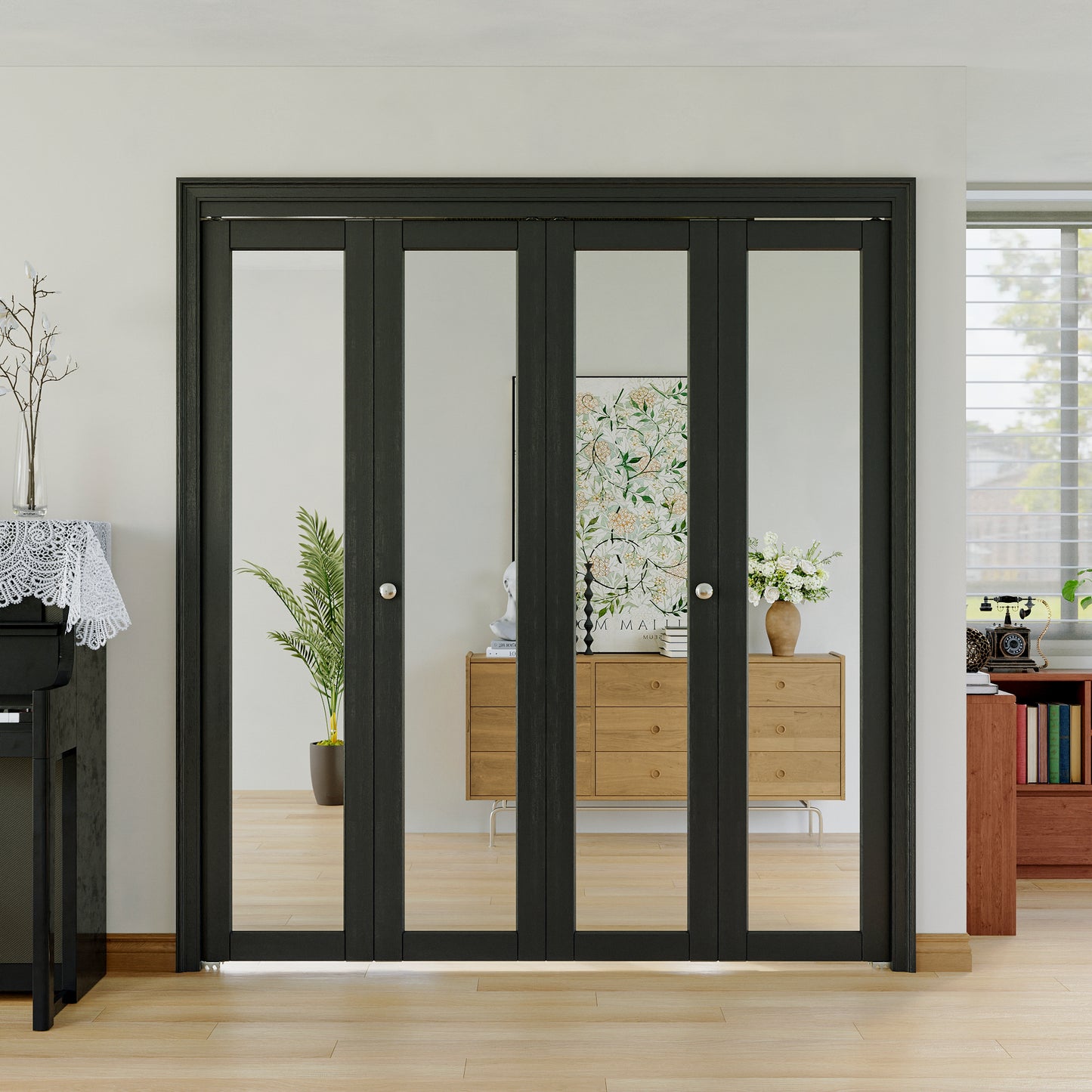 JUJUBON Bi-Fold Doors, 1-Lite Black Mirrored Closet Door with Hardware Kit, Solid MDF Interior Folding Door Easy Install-Black
