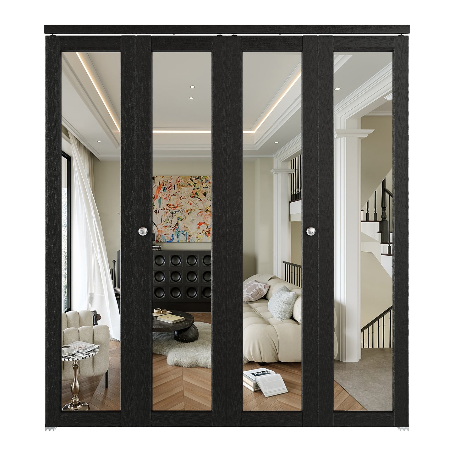 JUJUBON Bi-Fold Doors, 1-Lite Black Mirrored Closet Door with Hardware Kit, Solid MDF Interior Folding Door Easy Install-Black