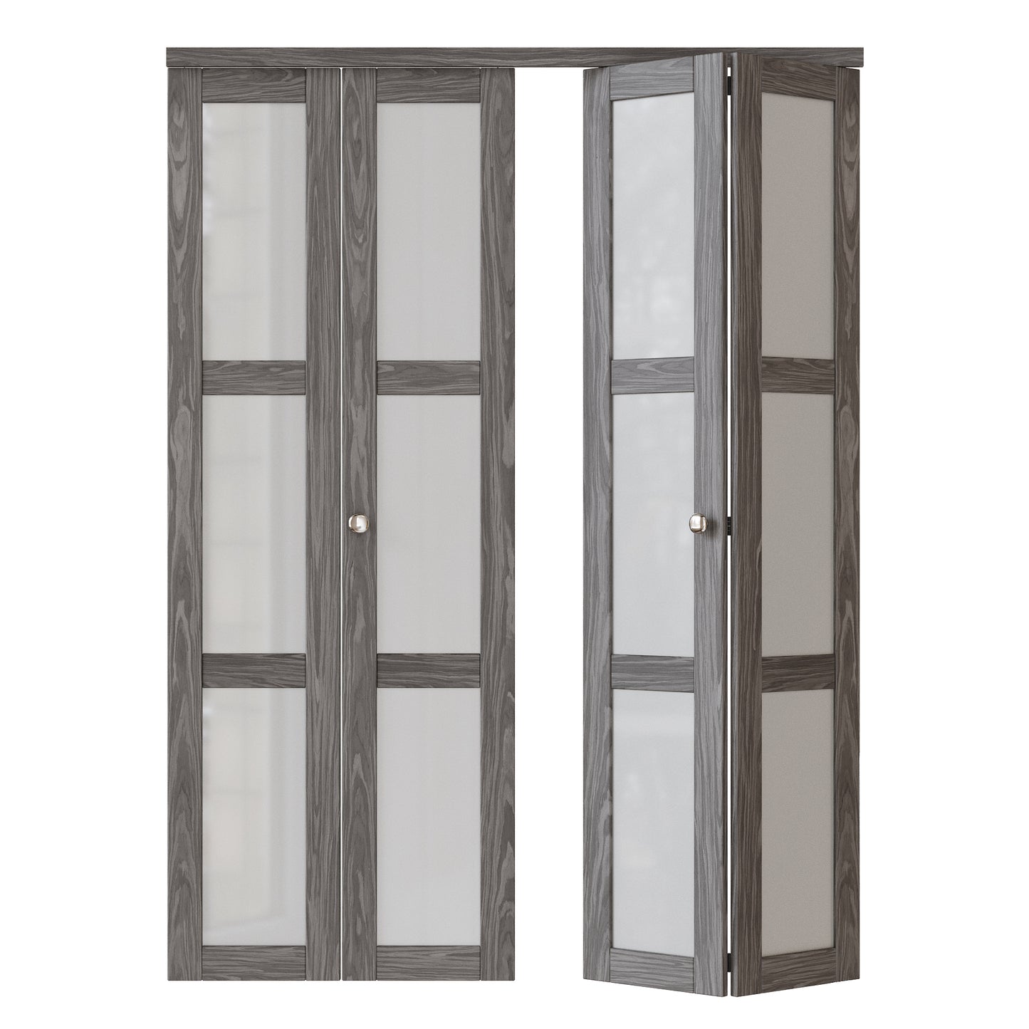 JUJUBON Bi-Fold Doors, 3-Lite Tempered Frosted Glass Closet Door Hardware Kit Included, Interior Folding Door Pre-Drilled Easy Assembly, Ancient Wood Color