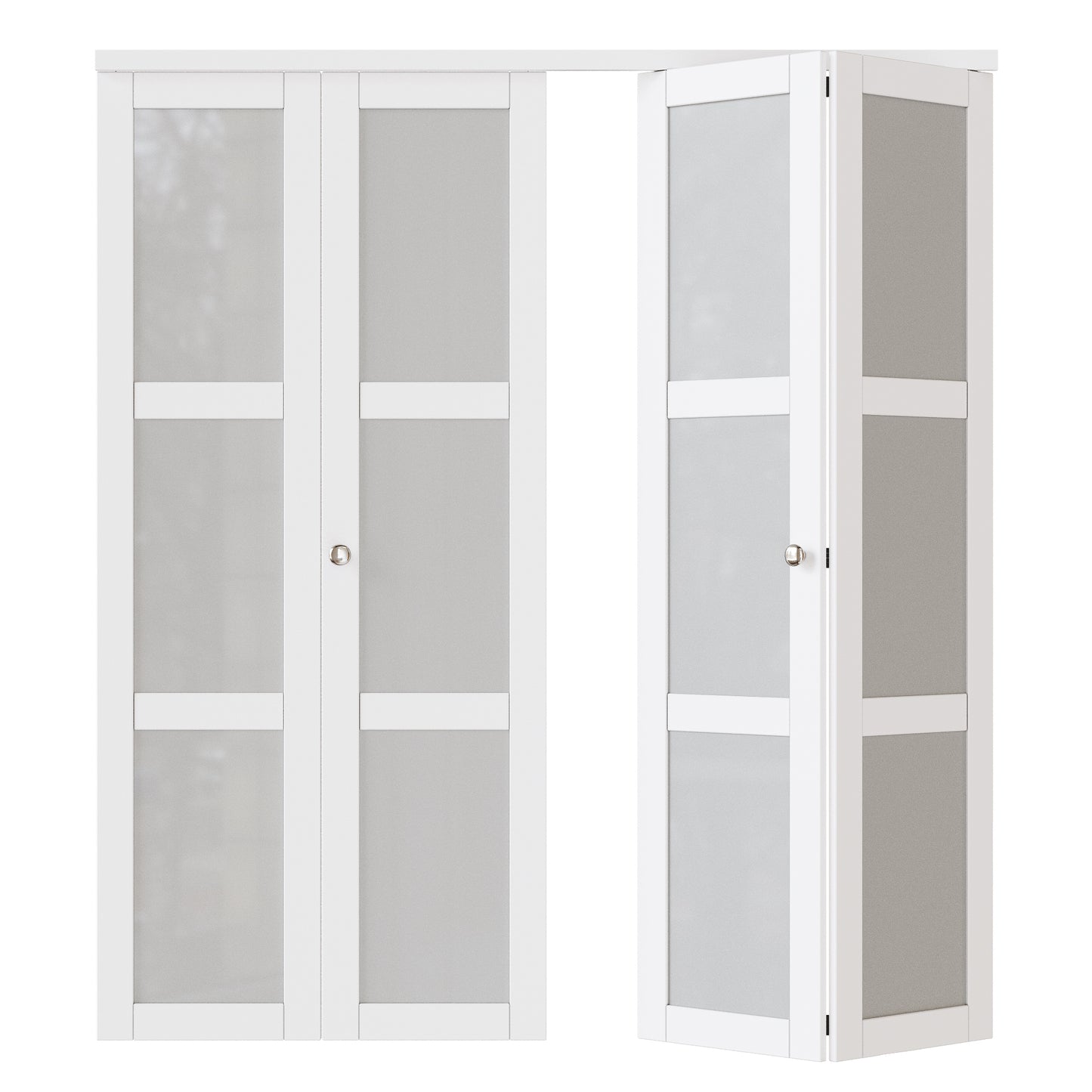 JUJUBON Bifold Doors, 3-Lite Tempered Frosted Glass Closet Door with Sliding Hardware Kit, Interior Bifold Doors for Pantry, Solid Build Quality & Easy Install, White