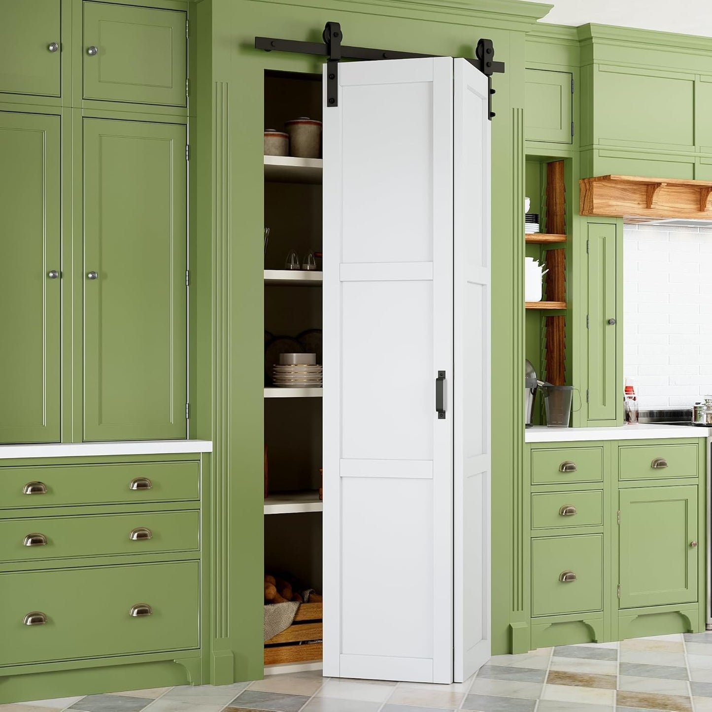 Bifold Barn Door with Sliding Track & Hardware Kit, No Assembly Required, 3 Panels Paintable Bi-Fold Sliding Barn Doors for Closet, Pre-Drilled Holes, White