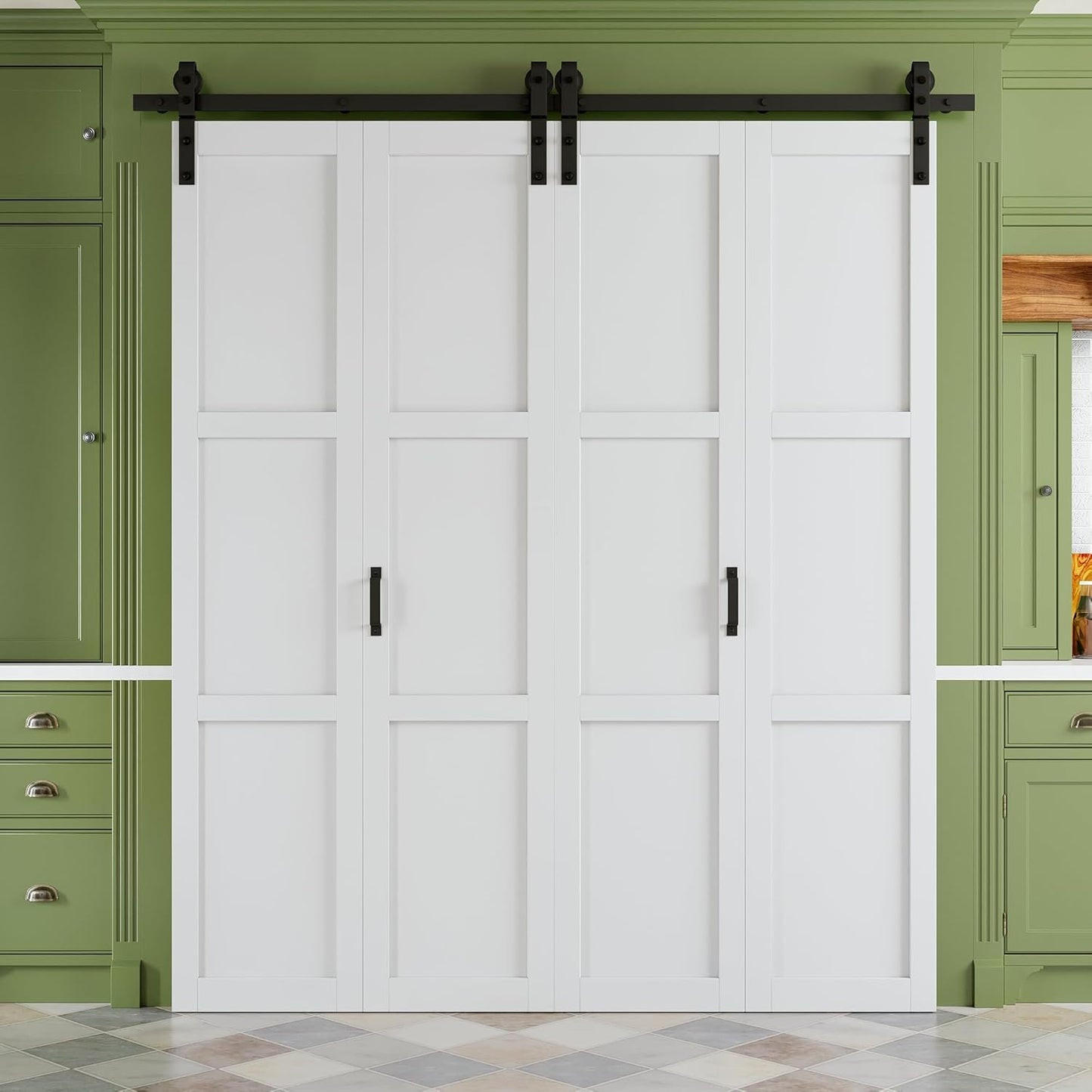 Bifold Barn Door with Sliding Track & Hardware Kit, No Assembly Required, 3 Panels Paintable Bi-Fold Sliding Barn Doors for Closet, Pre-Drilled Holes, White