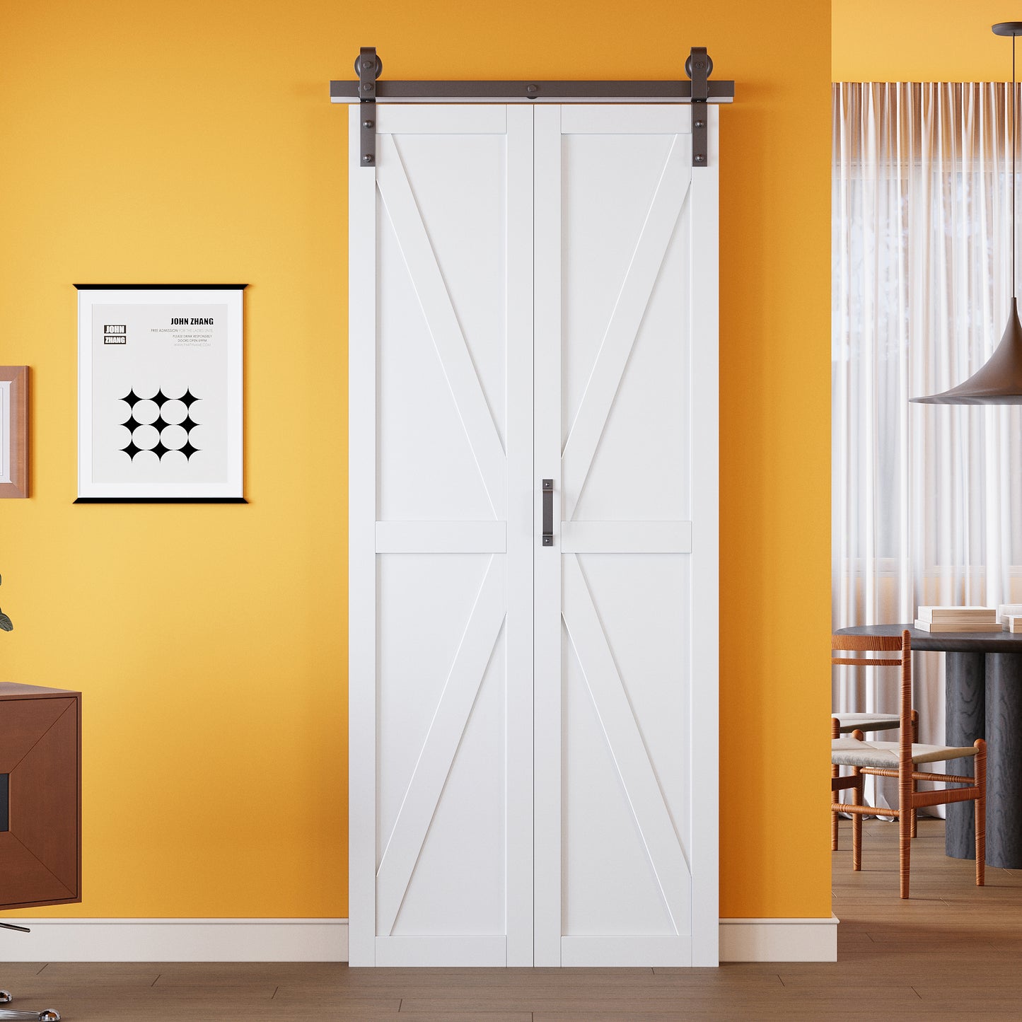 K Panel Closet Bifold Barn Door with Hardware Kit & Handle, Solid Core MDF Wood & Prefinished & Paintable Surface, White