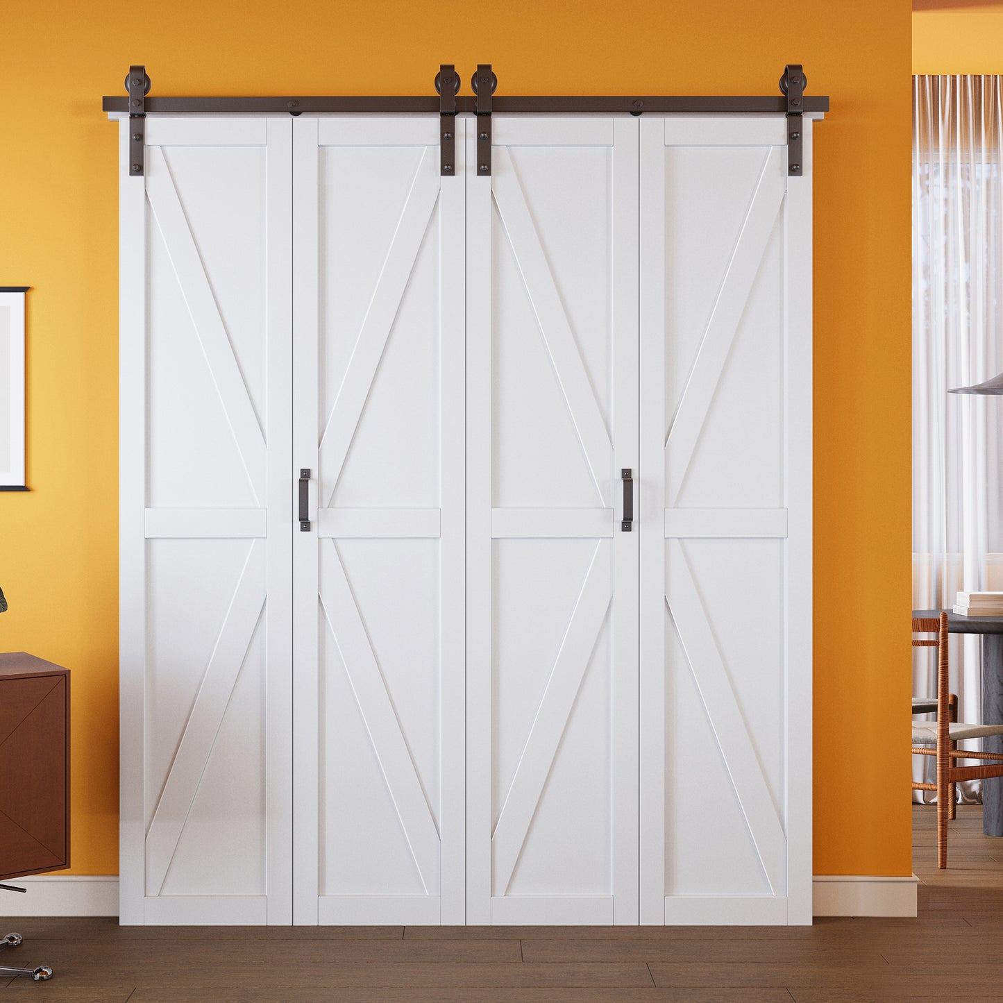 K Panel Closet Bifold Barn Door with Hardware Kit & Handle, Solid Core MDF Wood & Prefinished & Paintable Surface, White