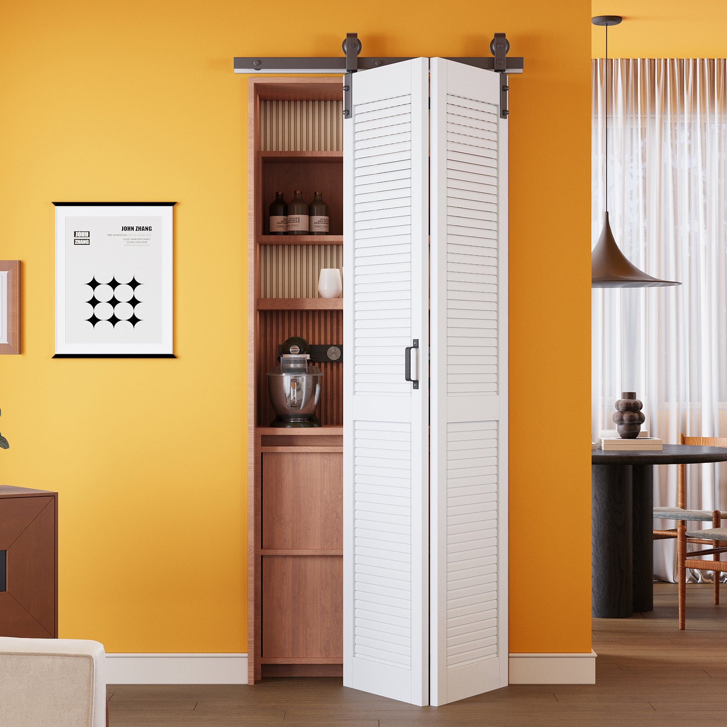 Louvered Closet Bifold Barn Door with Hardware Kit & Handle, Solid Core MDF Wood & PVC Covered, Finished, White