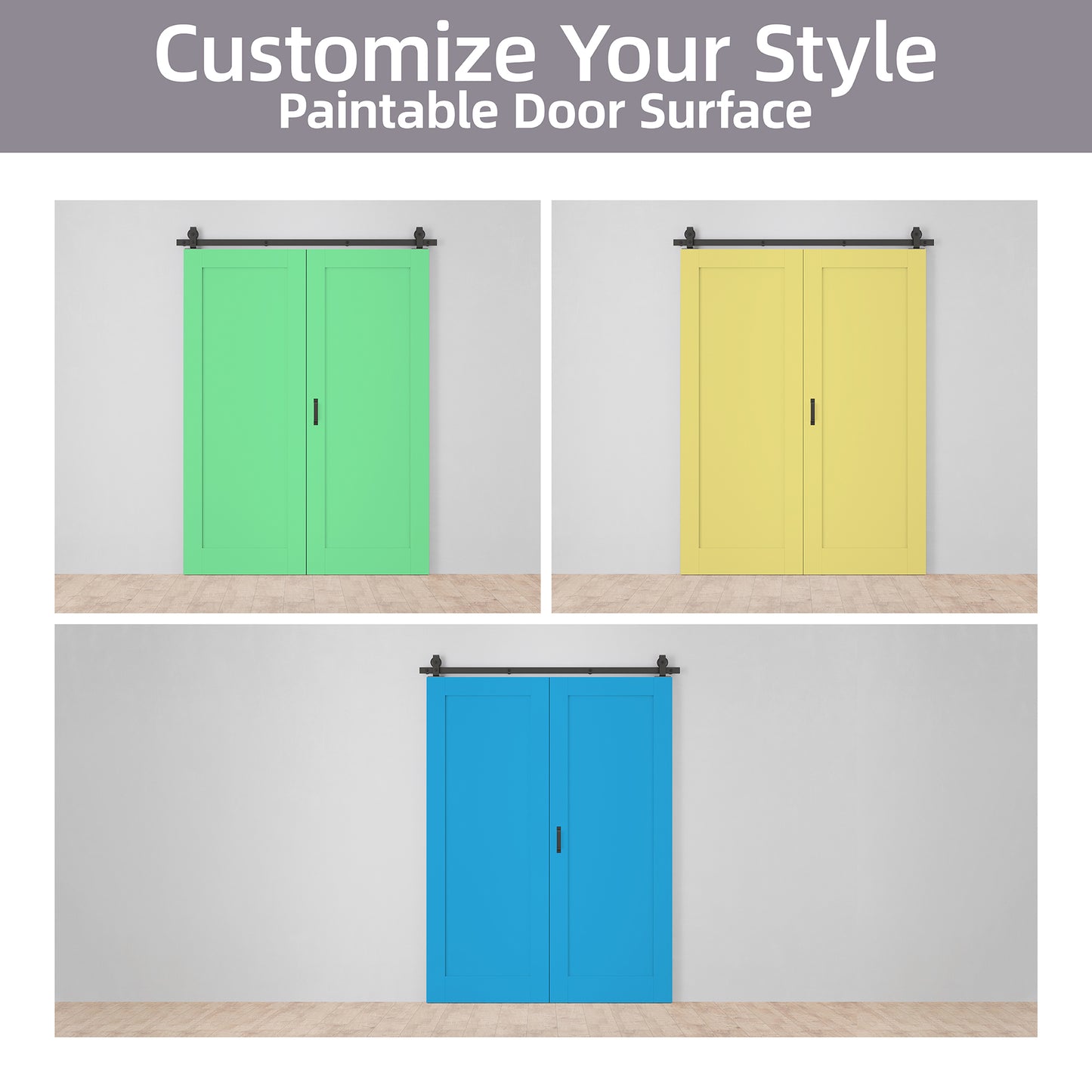 Paintable Bifold Barn Door, 6-Lite Tempered Frosted Glass Barn Door Bifold Closet Doors with Hardware Kit Included, Water-Resistant Pre-Assembled MDF Panels, Smooth Sliding Easy Install
