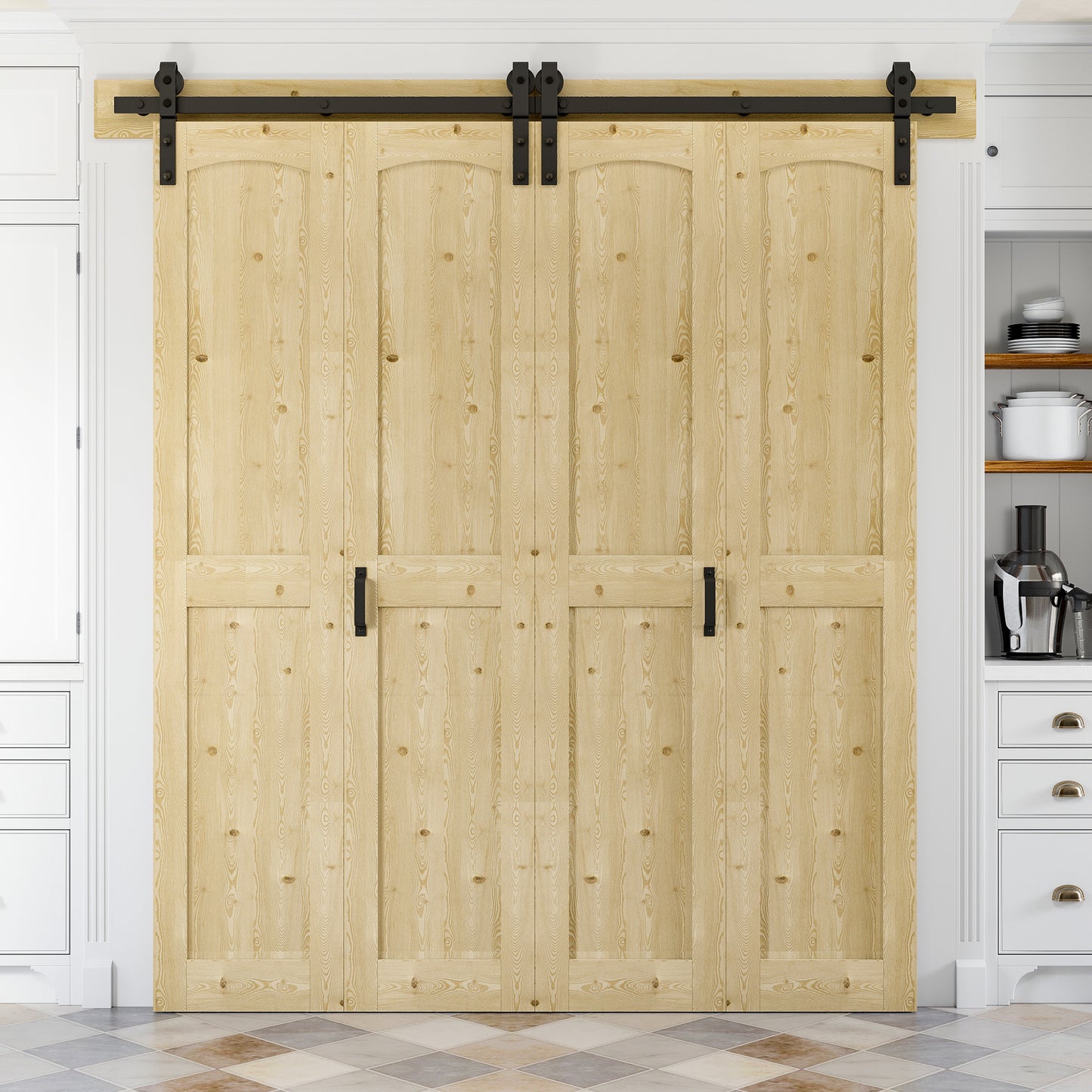 Bifold Barn Door , Pre-Assembled Unfinished Pine Wood Panels, Bi-Fold Sliding Closet Doors with Header Board & Hardware Kit Included, Water-Resistant Pine Surface, H-Frame