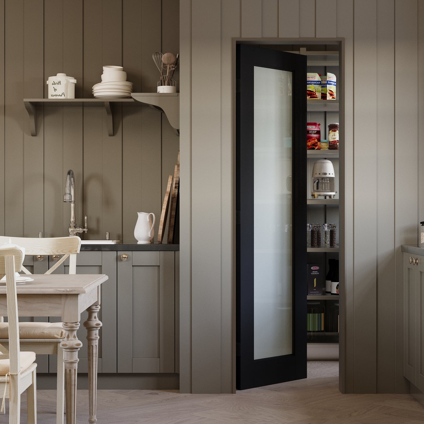 JUJUBON Slab Door, 1-Panel Black Pre-Assembled Frosted Glass Interior French Door Slab, Soild Core & Pre-Finished Single Panel for Pantry Bedroom Closet as Pocket, Bifold, Barn Doors-Shaker w/o Hardware