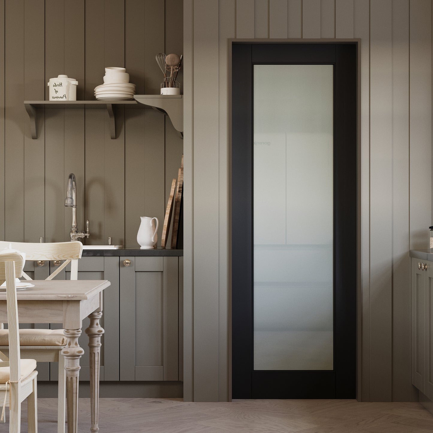 JUJUBON Slab Door, 1-Panel Black Pre-Assembled Frosted Glass Interior French Door Slab, Soild Core & Pre-Finished Single Panel for Pantry Bedroom Closet as Pocket, Bifold, Barn Doors-Shaker w/o Hardware
