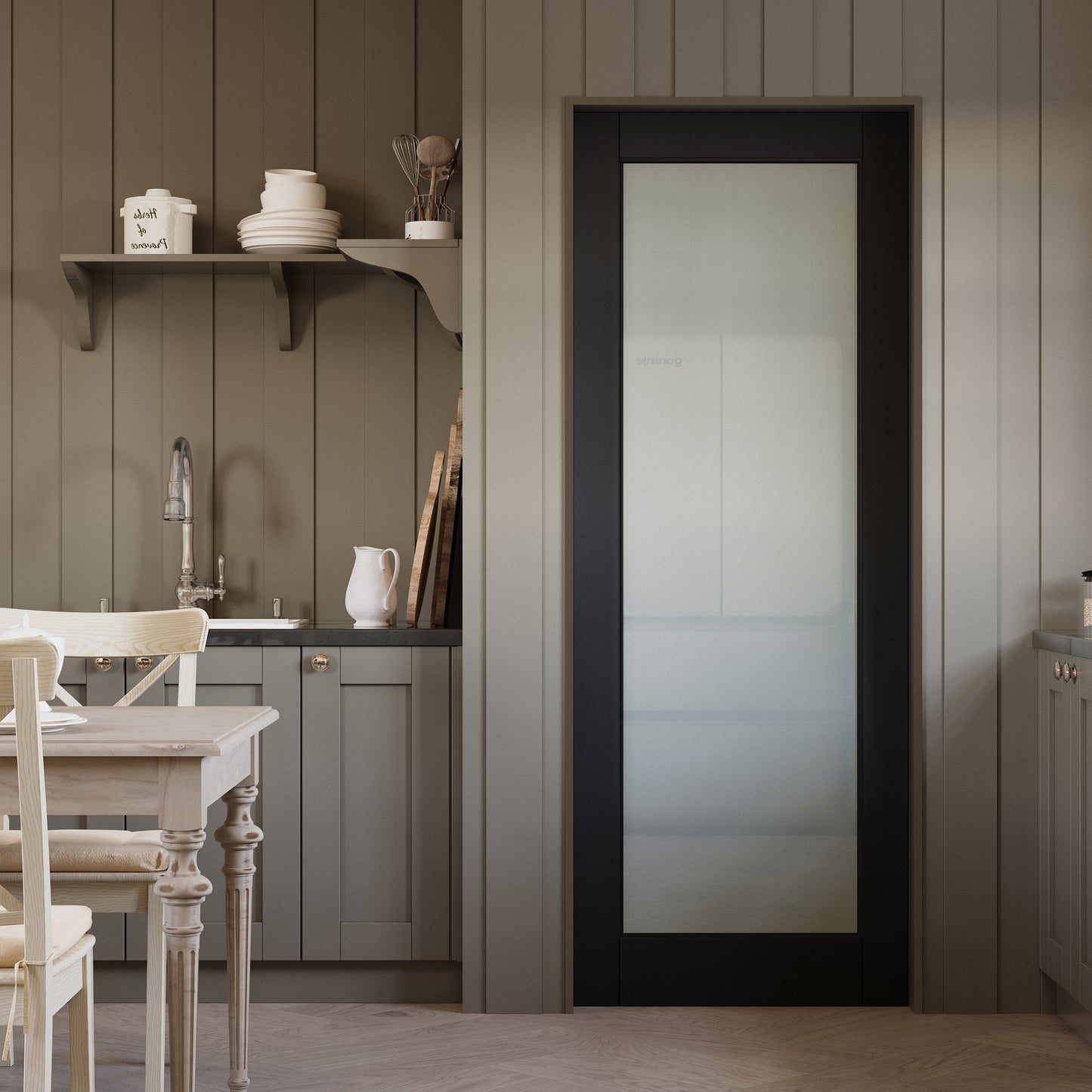 JUJUBON Slab Door, 1-Panel Black Pre-Assembled Frosted Glass Interior French Door Slab, Soild Core & Pre-Finished Single Panel for Pantry Bedroom Closet as Pocket, Bifold, Barn Doors-Shaker w/o Hardware