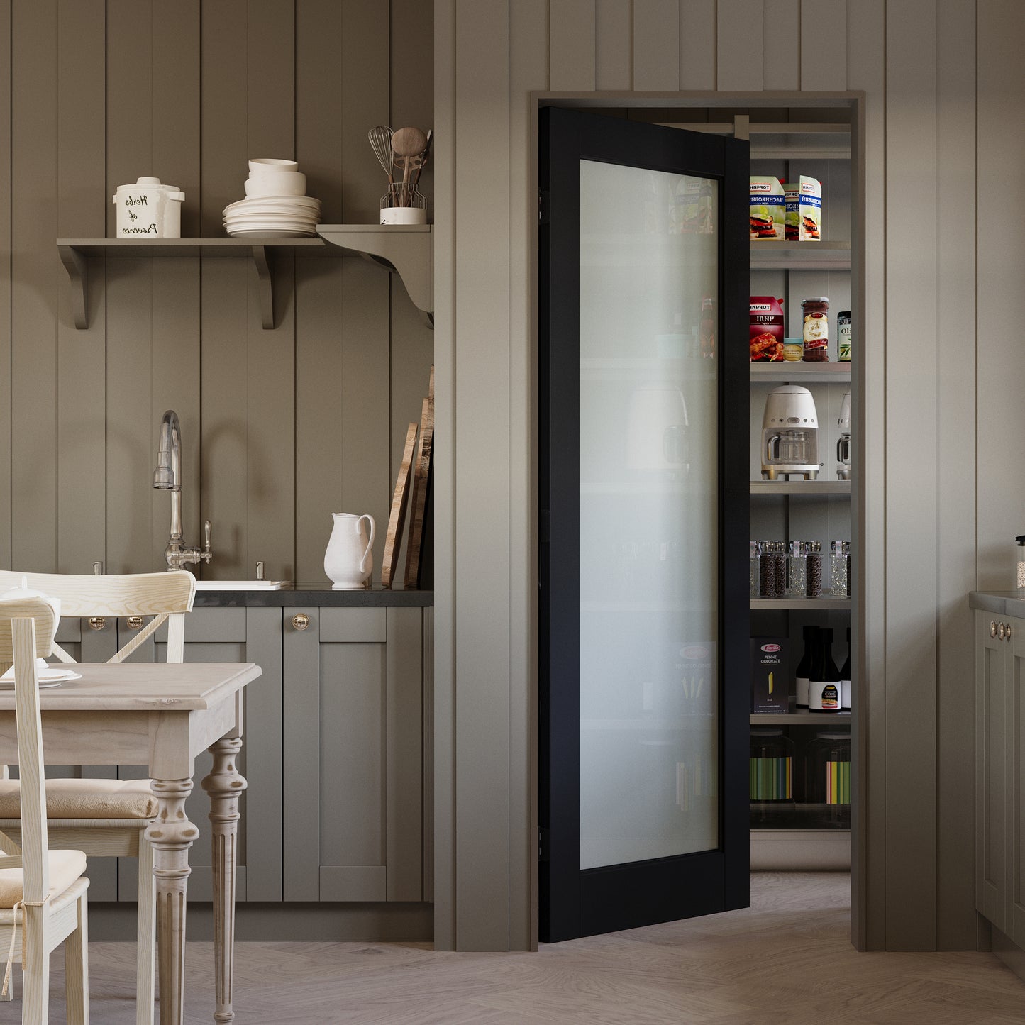 JUJUBON Slab Door, 1-Panel Black Pre-Assembled Frosted Glass Interior French Door Slab, Soild Core & Pre-Finished Single Panel for Pantry Bedroom Closet as Pocket, Bifold, Barn Doors-Shaker w/o Hardware