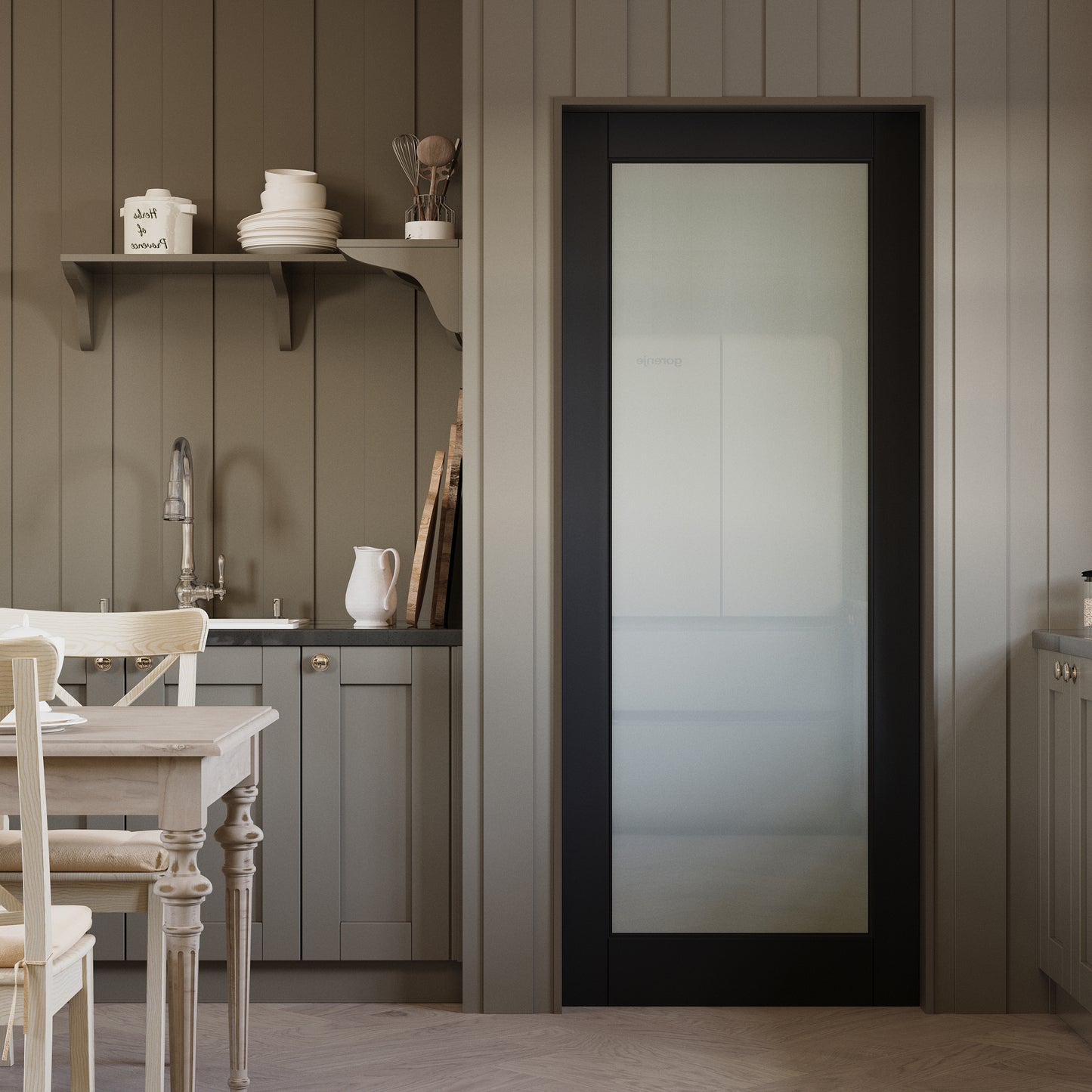 JUJUBON Slab Door, 1-Panel Black Pre-Assembled Frosted Glass Interior French Door Slab, Soild Core & Pre-Finished Single Panel for Pantry Bedroom Closet as Pocket, Bifold, Barn Doors-Shaker w/o Hardware