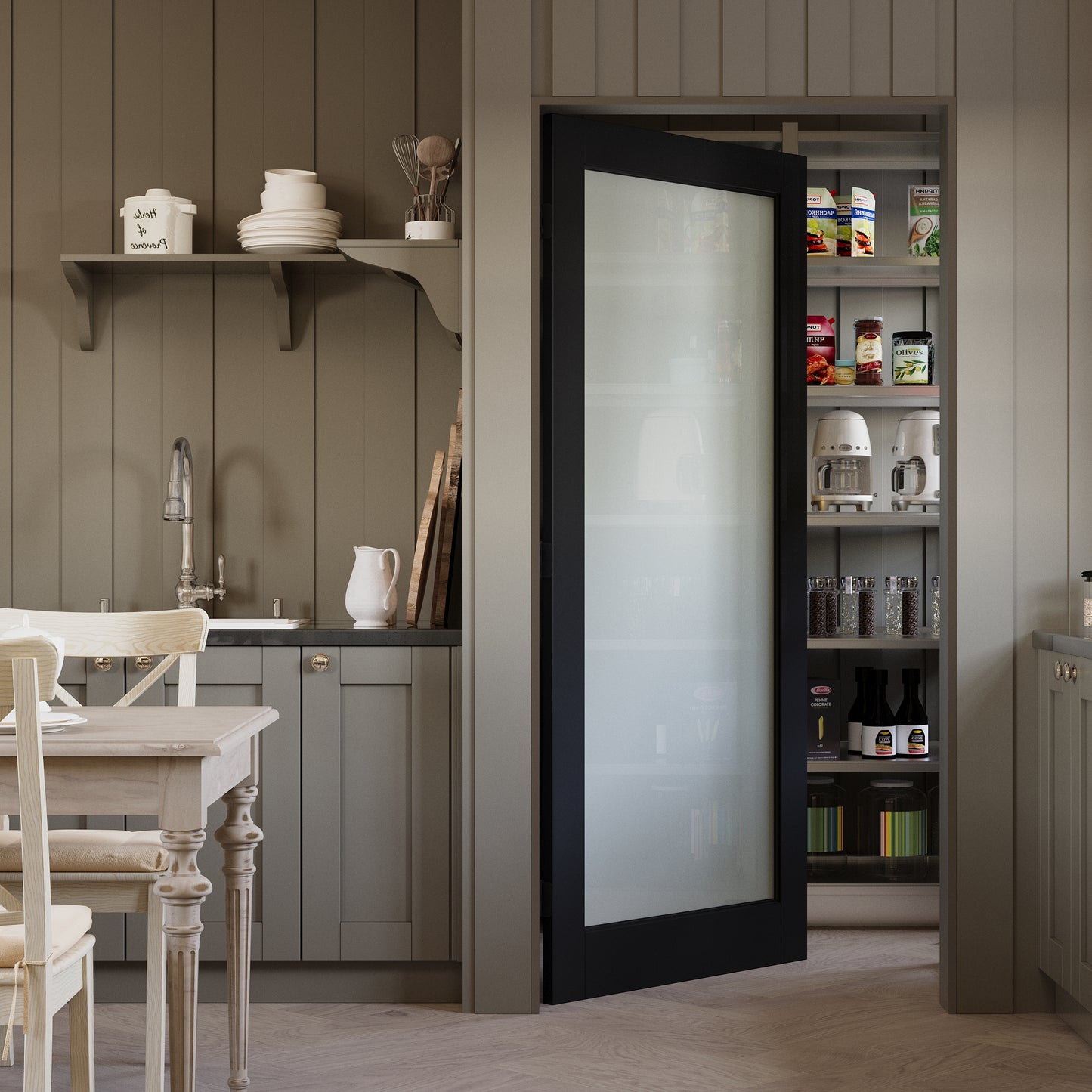 JUJUBON Slab Door, 1-Panel Black Pre-Assembled Frosted Glass Interior French Door Slab, Soild Core & Pre-Finished Single Panel for Pantry Bedroom Closet as Pocket, Bifold, Barn Doors-Shaker w/o Hardware