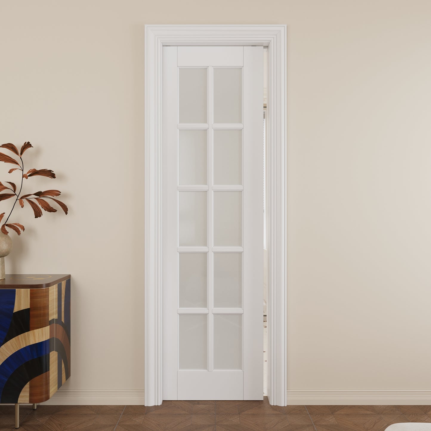 JUJUBON Slab Door, 10-Panel Pre-Assembled Frosted Glass Interior French Door Slab, Soild Core & Pre-Finished Single Panel for Pantry Bedroom Closet as Pocket, Bifold, Barn Doors-Shaker w/o Hardware