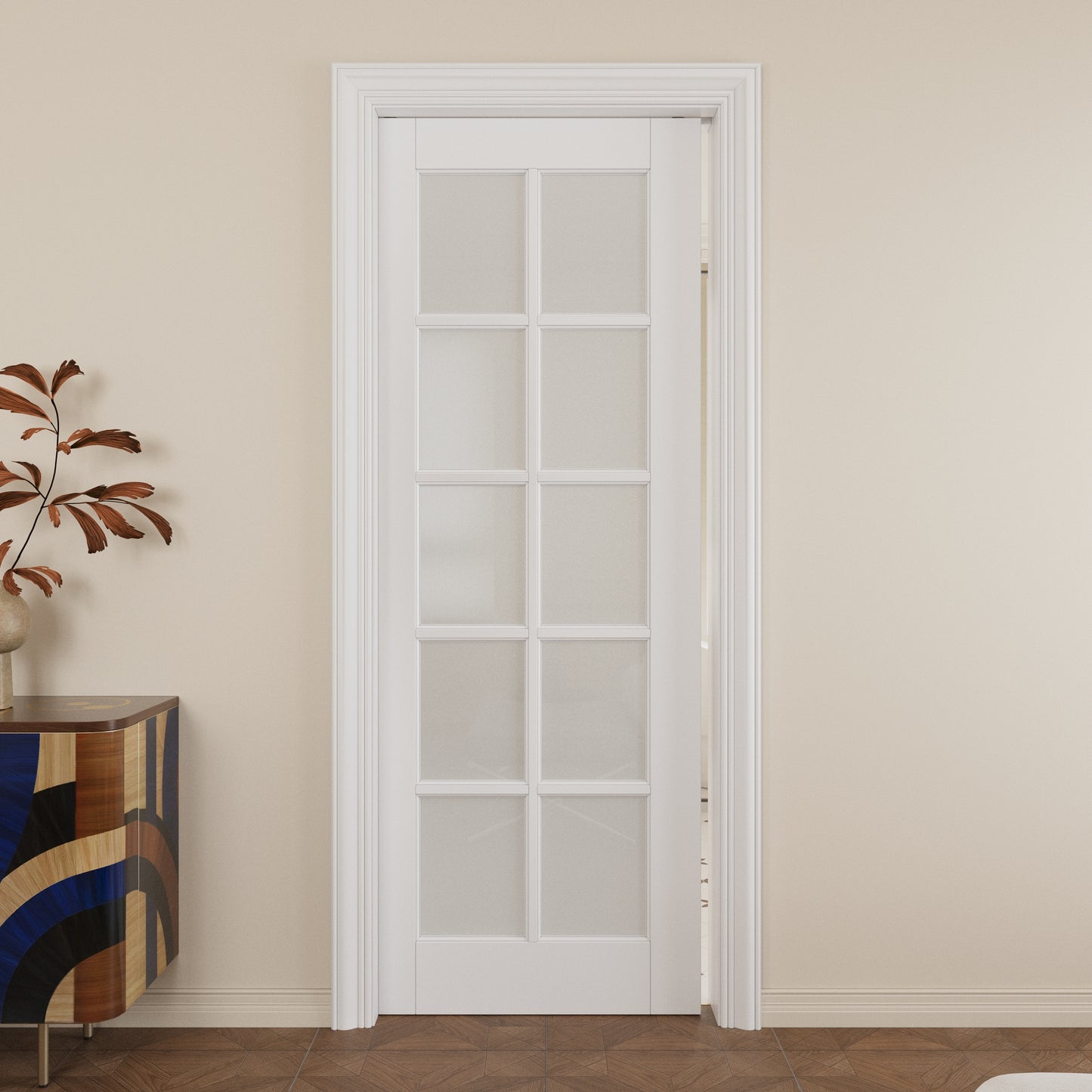 JUJUBON Slab Door, 10-Panel Pre-Assembled Frosted Glass Interior French Door Slab, Soild Core & Pre-Finished Single Panel for Pantry Bedroom Closet as Pocket, Bifold, Barn Doors-Shaker w/o Hardware