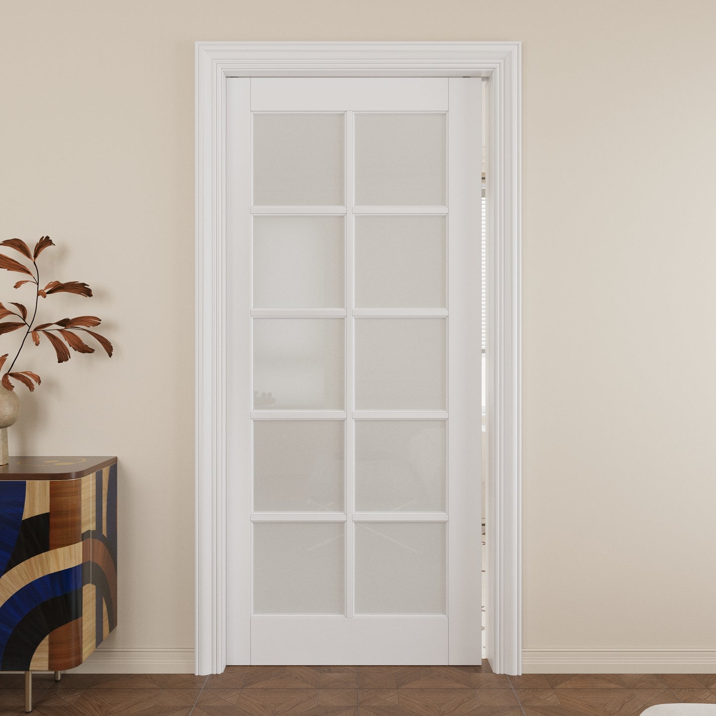 JUJUBON Slab Door, 10-Panel Pre-Assembled Frosted Glass Interior French Door Slab, Soild Core & Pre-Finished Single Panel for Pantry Bedroom Closet as Pocket, Bifold, Barn Doors-Shaker w/o Hardware