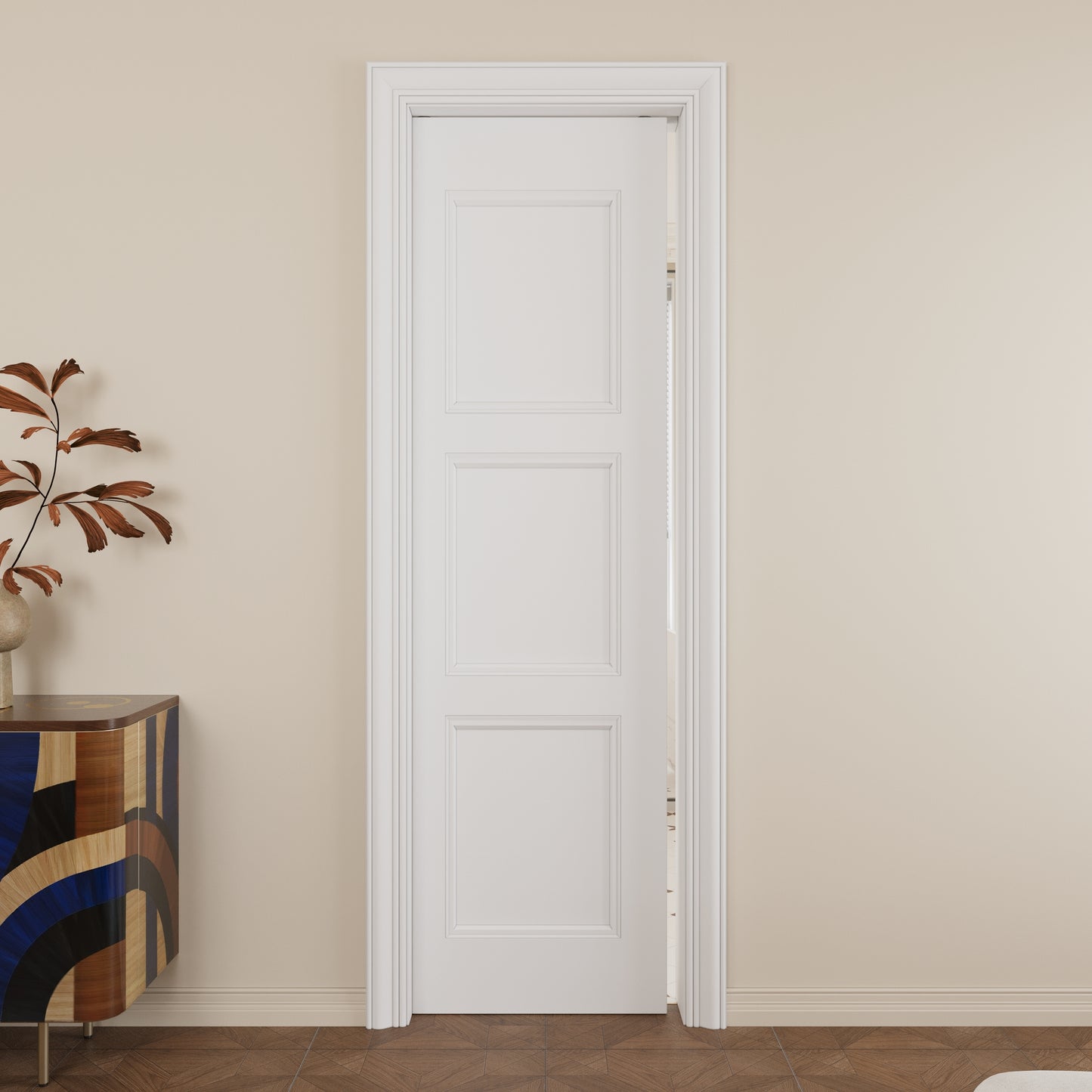 JUJUBON Slab Door, 3-Panel Molded Pre-assembled Solid Core Interior French Door, Pre-Finished Paintable Single Panel for Utility Room Pantry Closet as Prehung, Pocket, Bifold Barn Doors-Shaker w/o Hardware